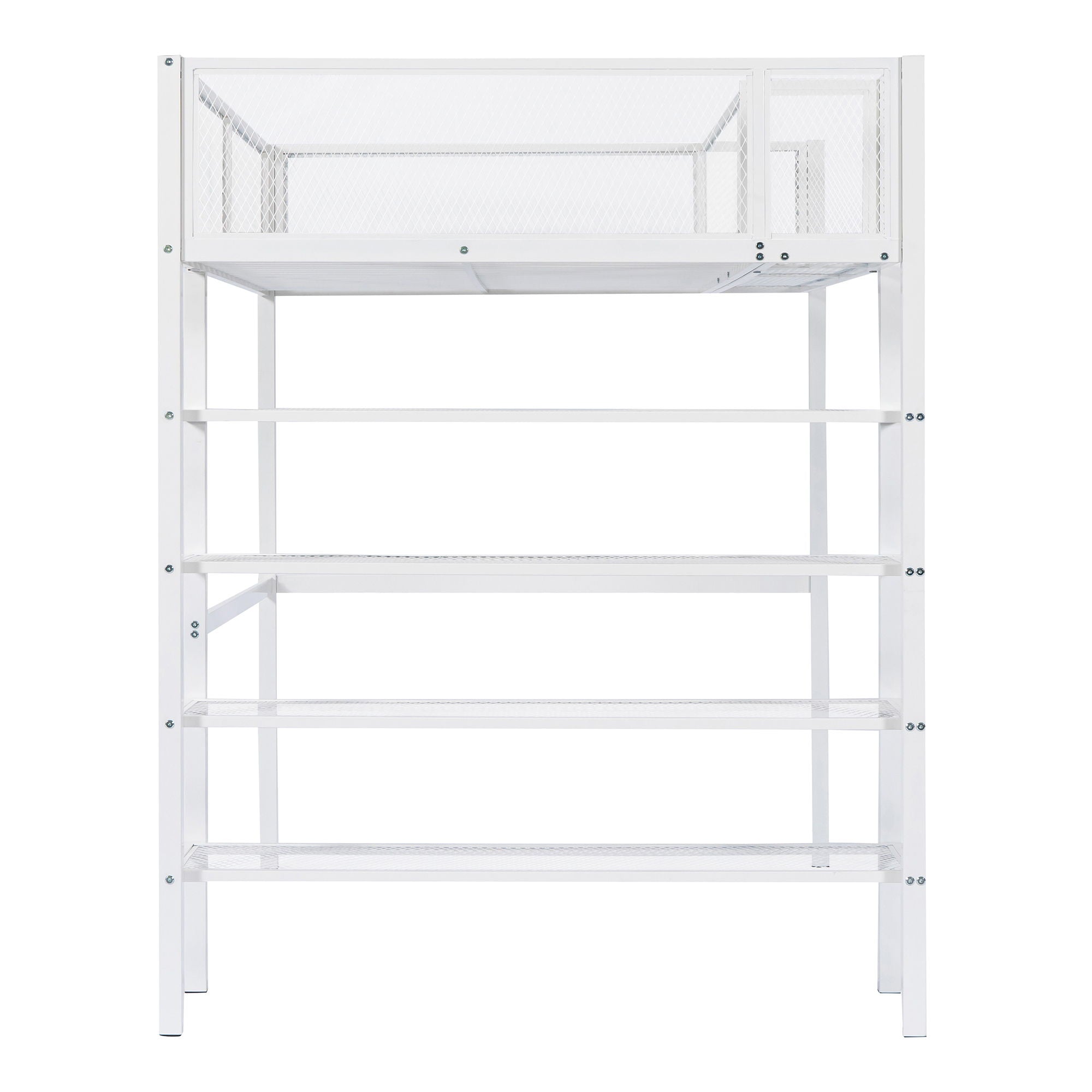 Loft Bed With 4 Tier Shelves And Storage
