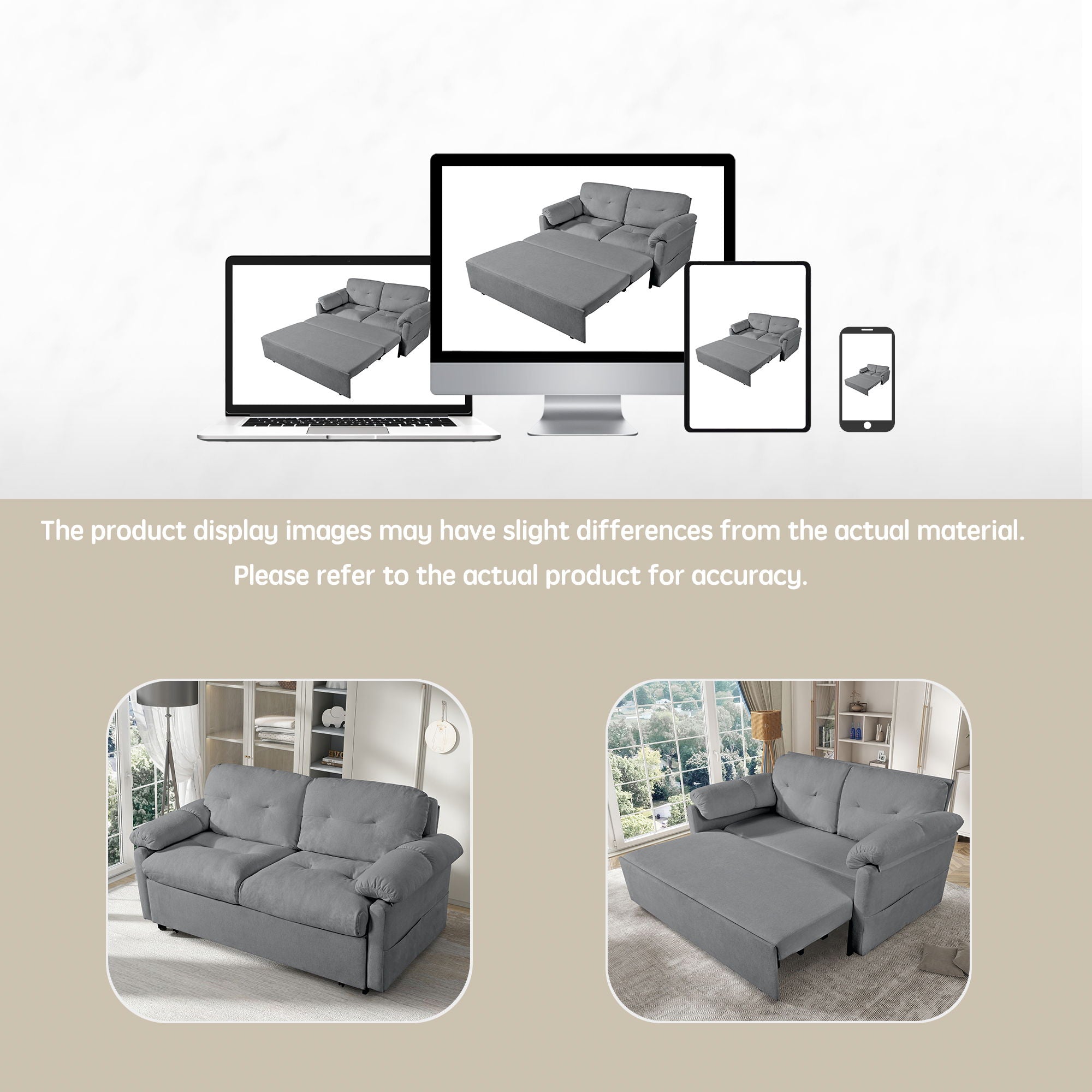 Modern Convertible Sleeper Sofa Bed With Pull-Out Queen Design, Side Storage & Thick Cushions