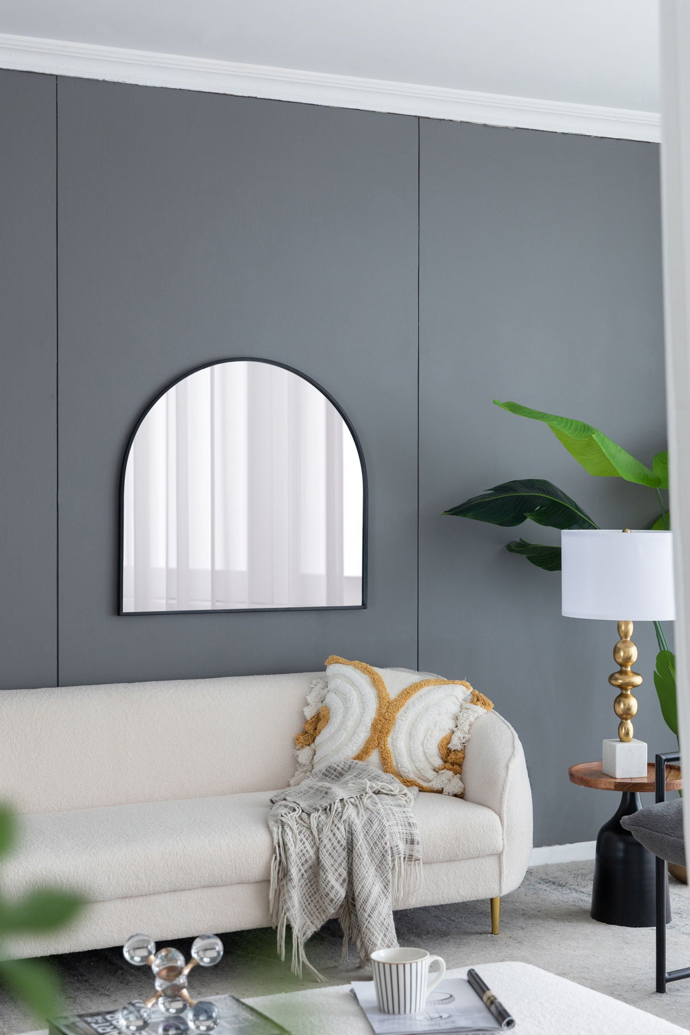 Arched Mirror With Metal Frame, Wall Mirror For Living Room Bedroom Entryway