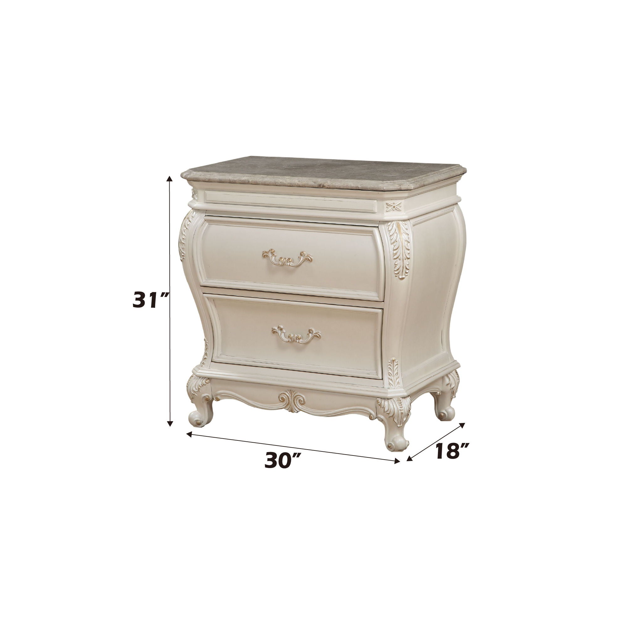 Chantelle - Nightstand With Granite Top - White