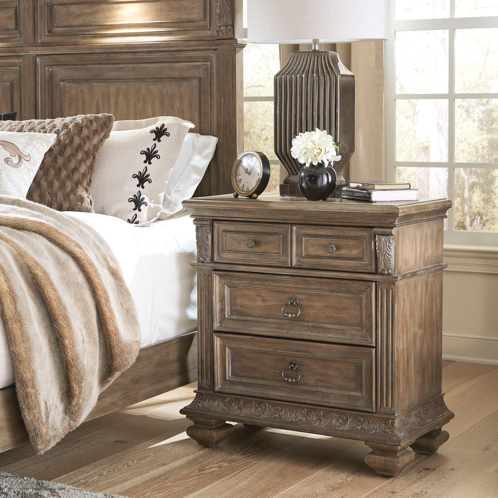 Liberty Furniture Carlisle Court - Bedside Chest with Charging Station - Medium Brown | Meri Furniture