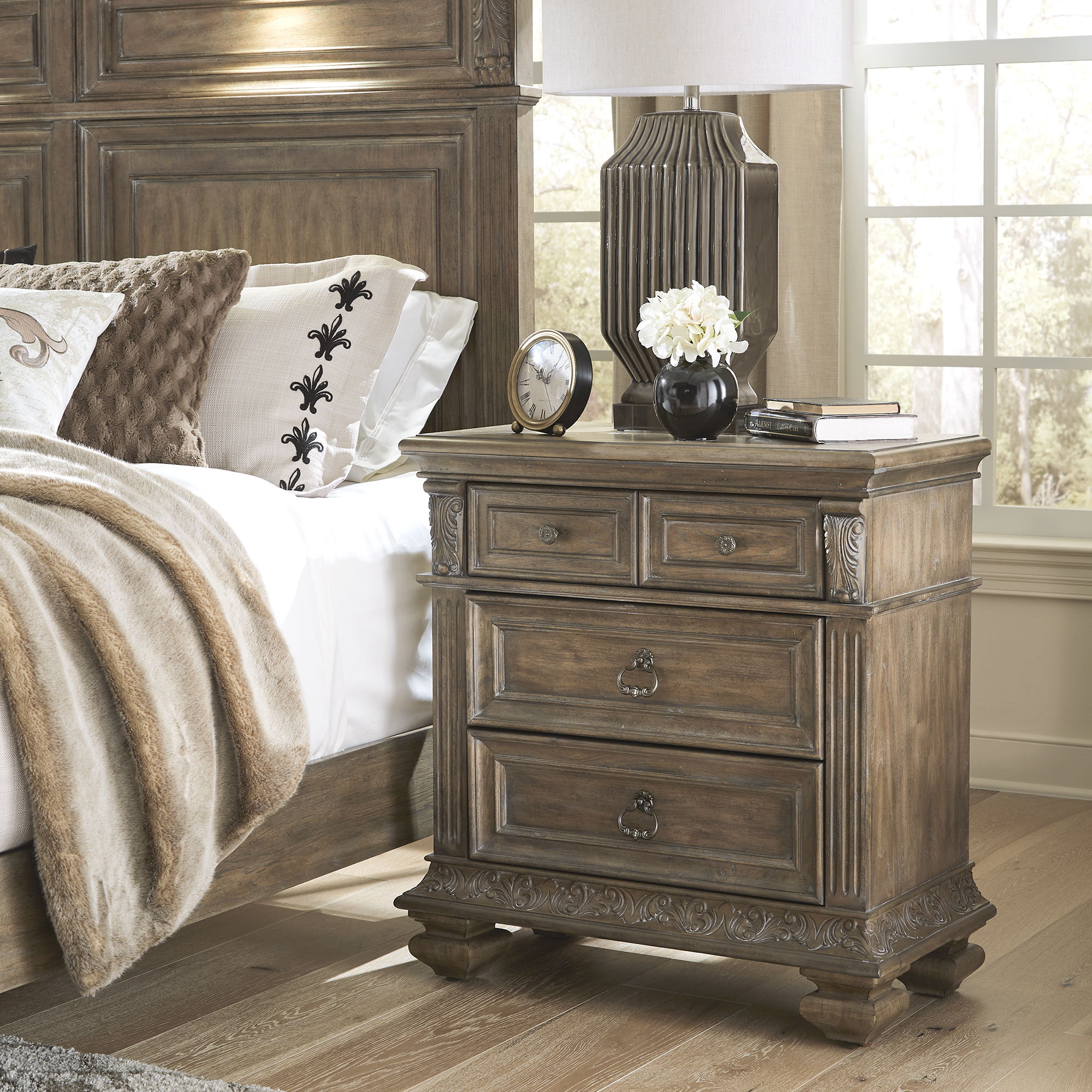 Liberty Furniture Carlisle Court - Bedside Chest with Charging Station - Medium Brown | Meri Furniture