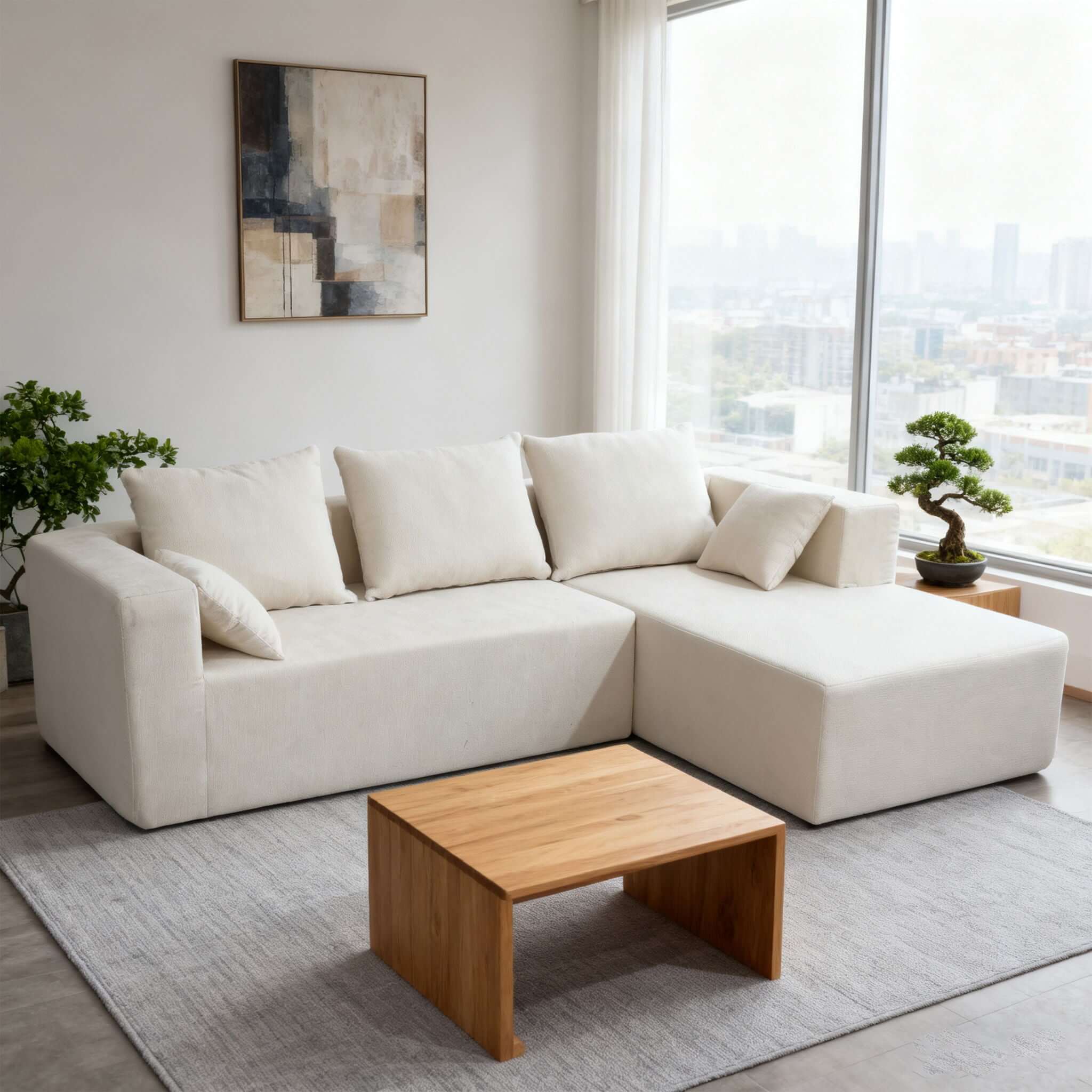 Modular Corner Sofa With Soft Linen Fabric