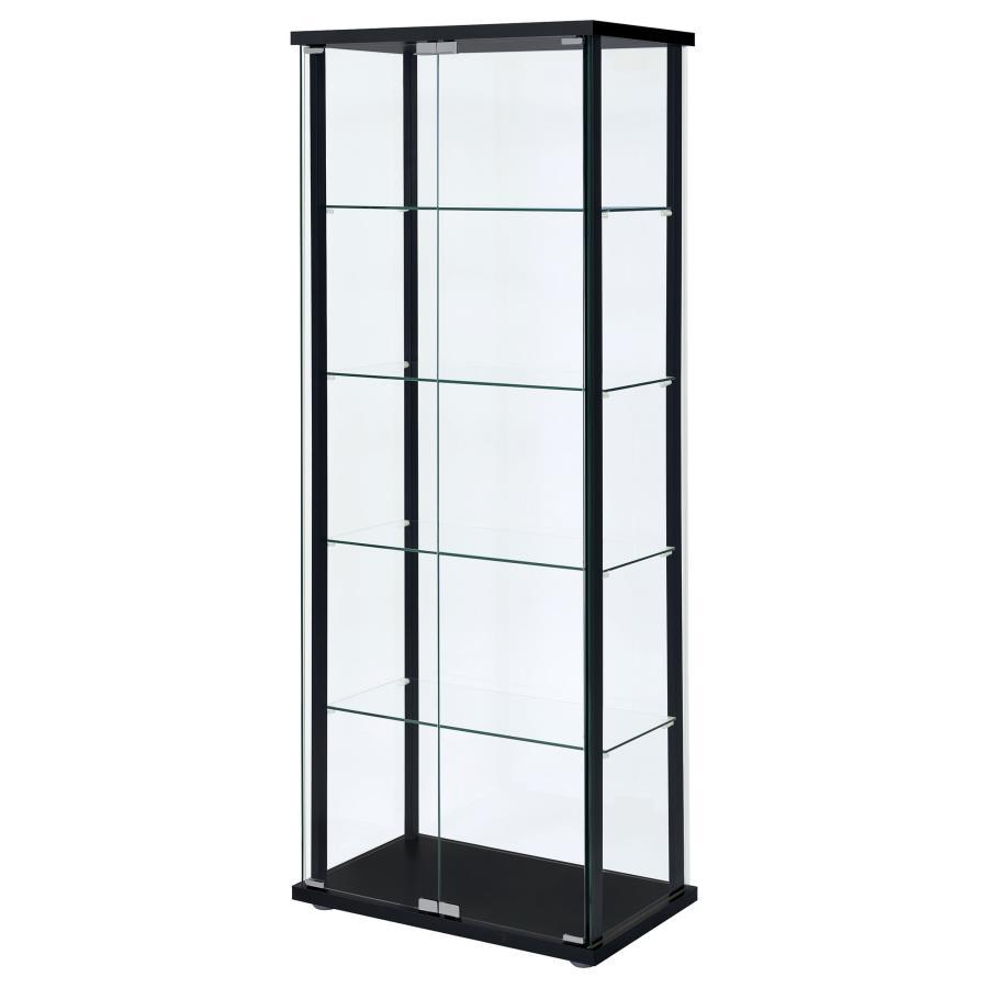 Coaster Fine Furniture Delphinium - 5-Shelf Clear Glass Curio Display Cabinet - Black | Meri Furniture