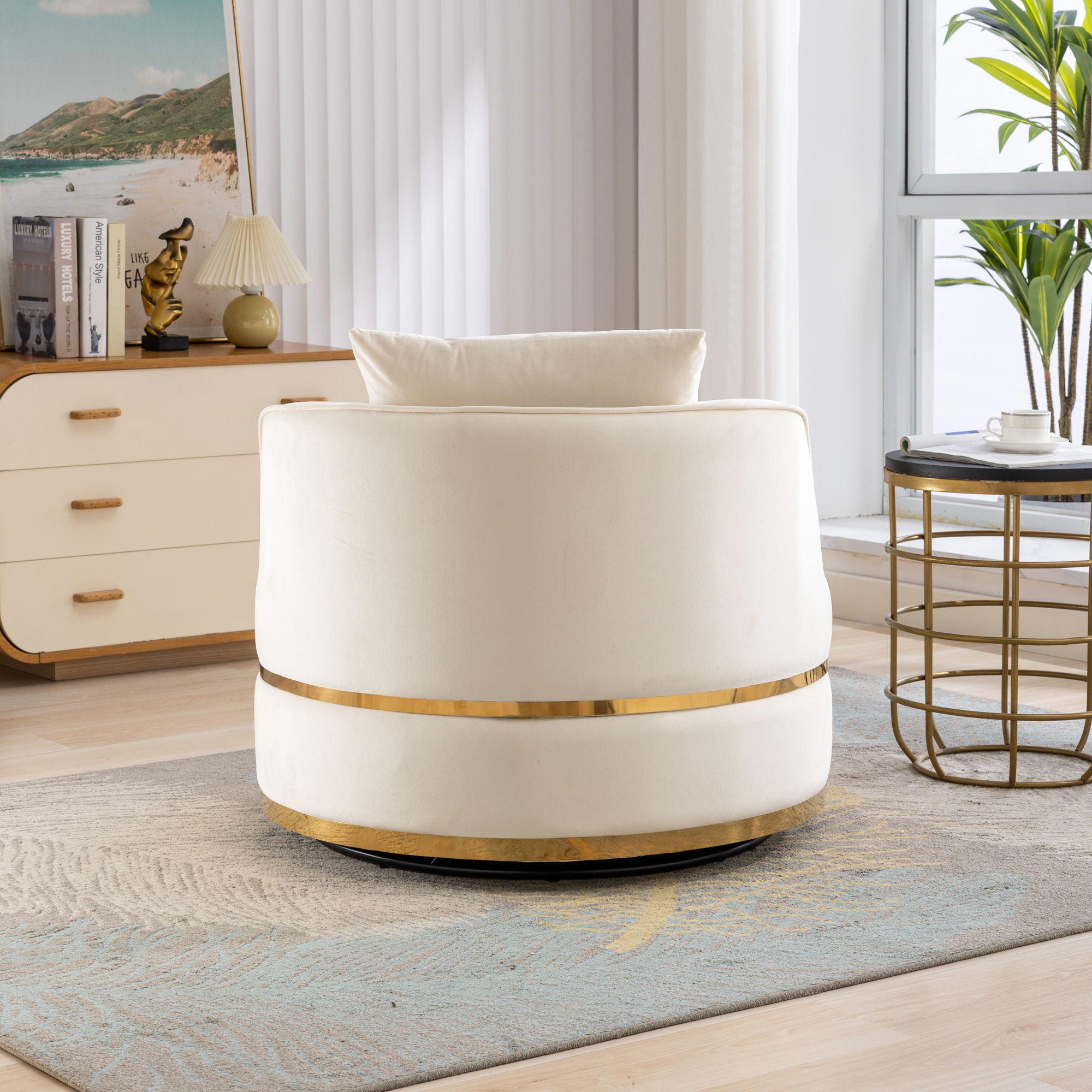 360 Degree Swivel Over Sized Upholstered Barrel Chair