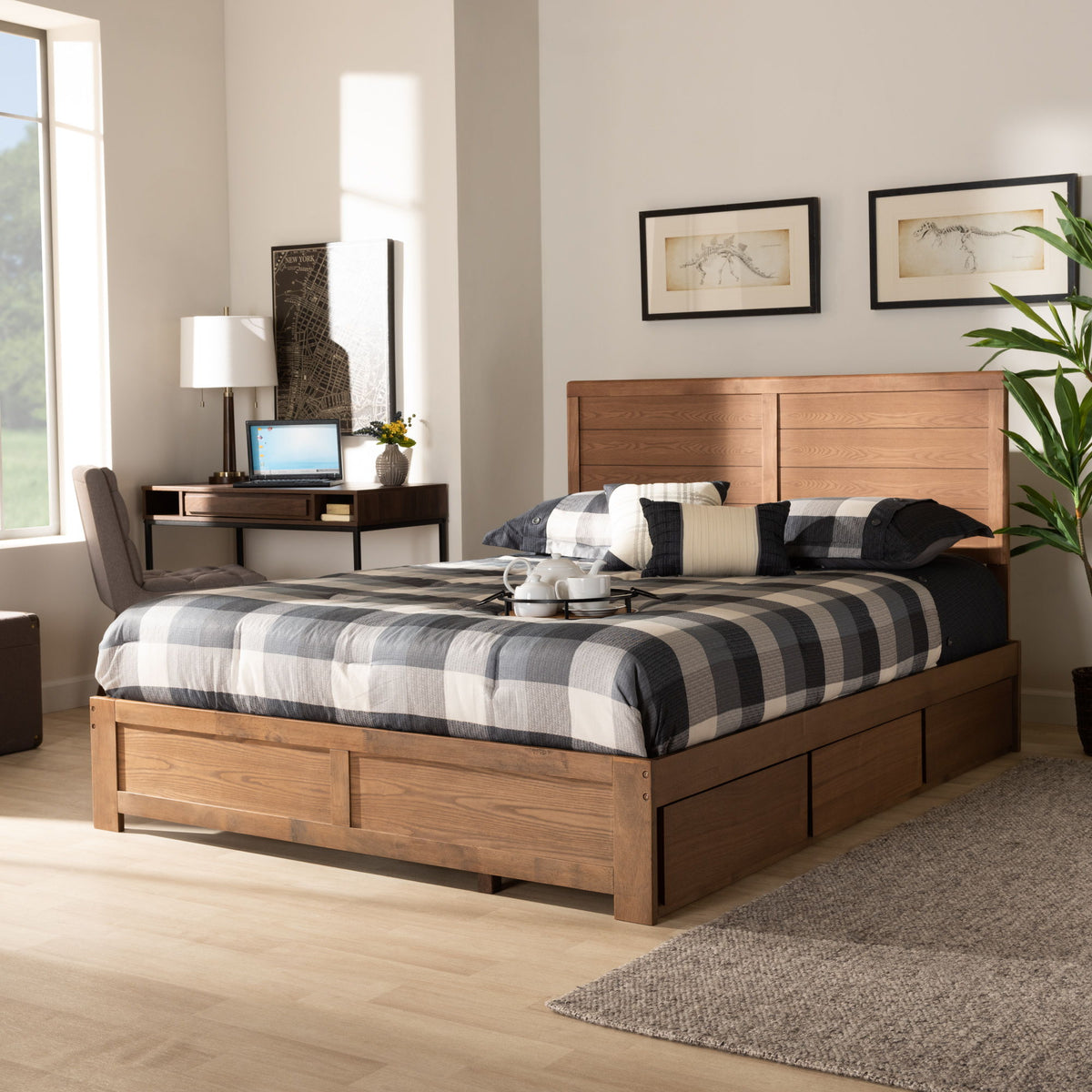 Lisa Modern and Contemporary Transitional Ash Walnut Brown Finished Wood Full Size 3-Drawer Platform Storage Bed
