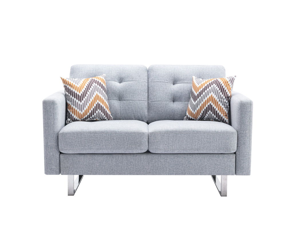 Victoria - Fabric Loveseat With Metal Legs, Side Pockets, And Pillows