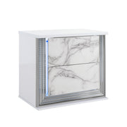 Moon - Marble Nightstand With LED - White