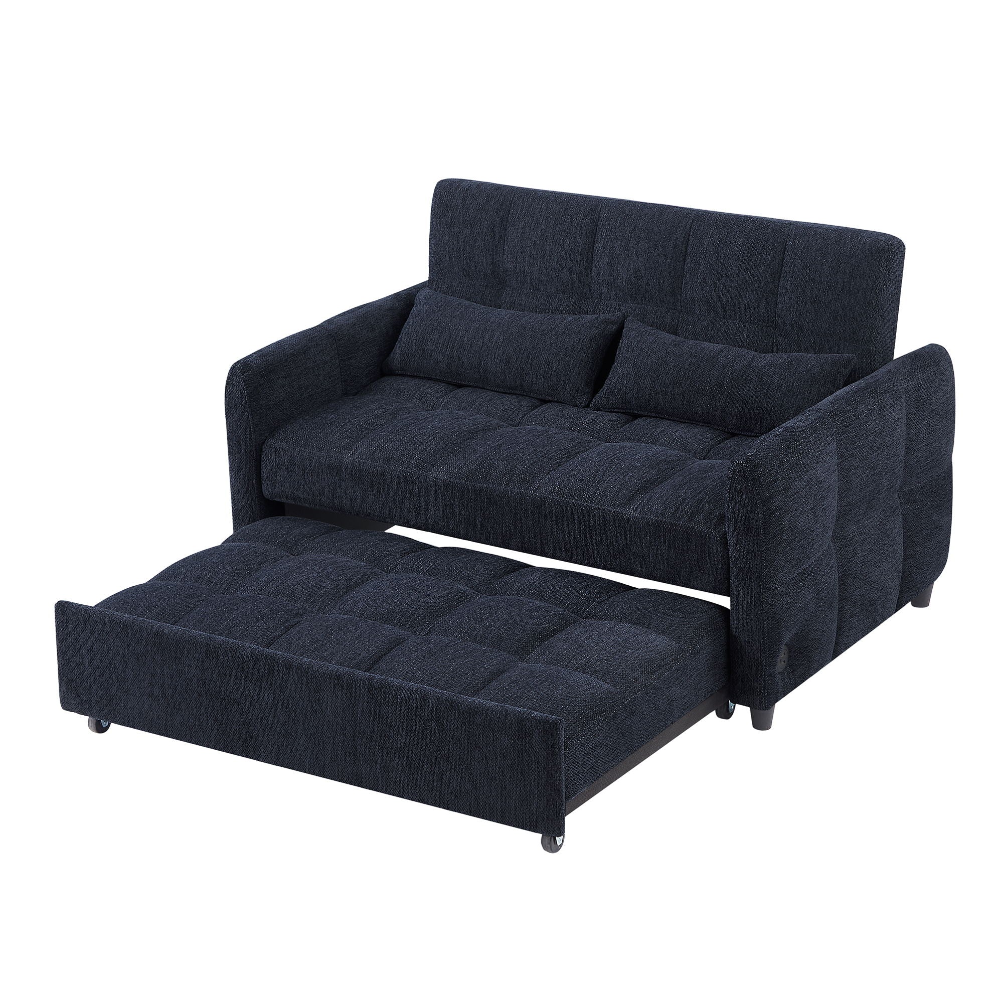 Loveseat Sofa Pull-Out Bed With Adjustable Backrest, 3 USB Ports And 2 Lumbar Pillows For Living Room