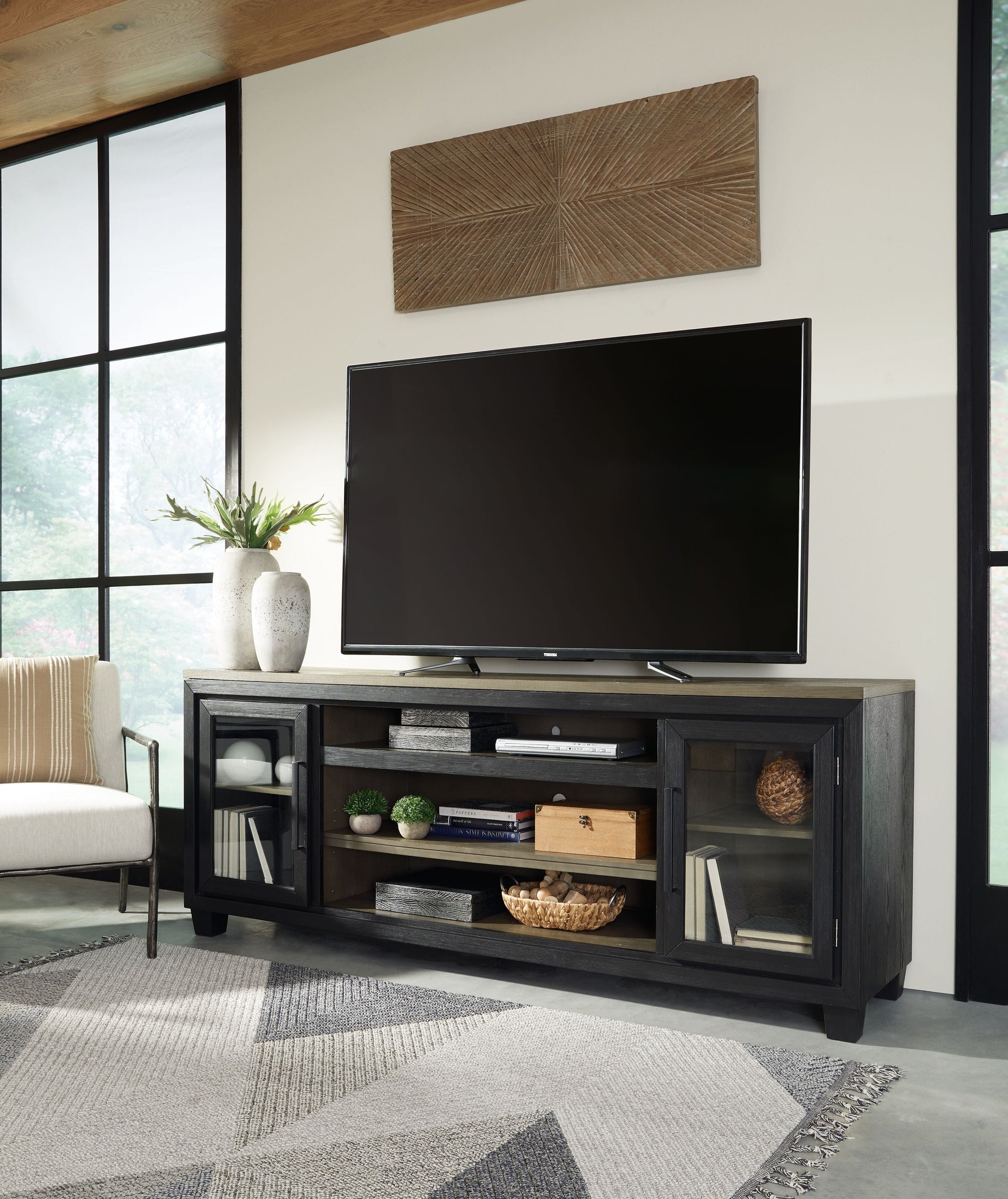 Signature Design by Ashley® Foyland - Black / Brown - XL TV Stand W/Fireplace Option | Meri Furniture