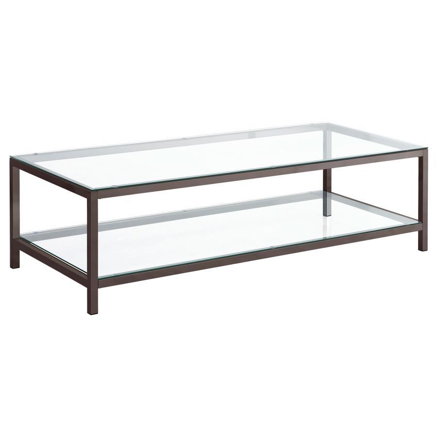 Coaster Fine Furniture Trini - 1-Shelf Glass Top Coffee Table - Black Nickel | Meri Furniture