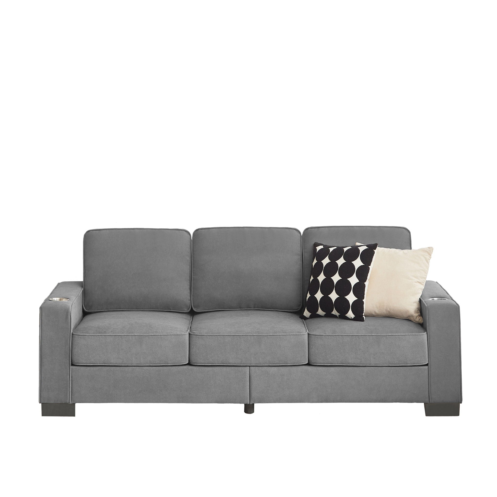 Modern Snowfleece Fabric 3 Seater Sofa With Cup Holder