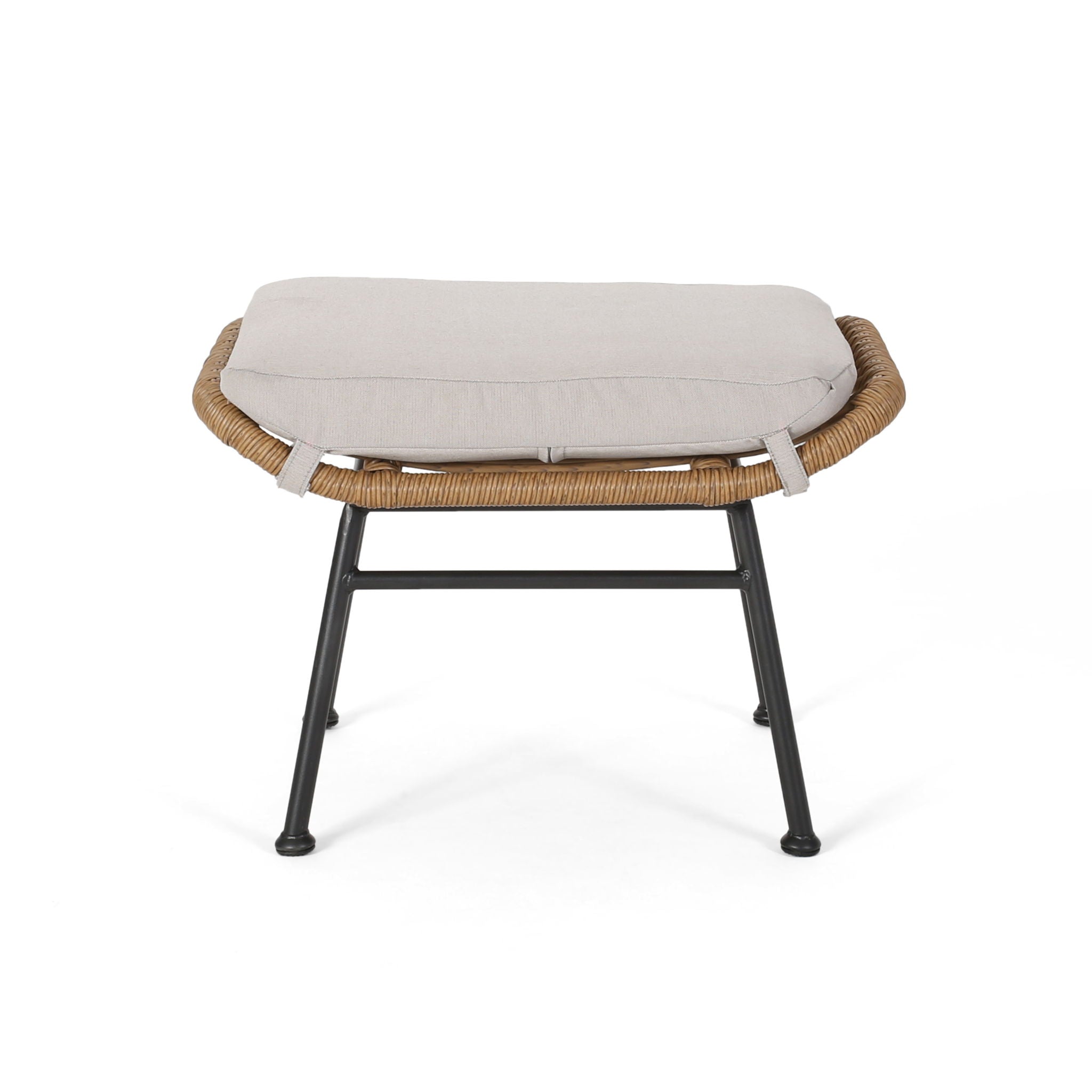 Outdoor Modern Boho Wicker Ottoman With Cushions (Set of 2)