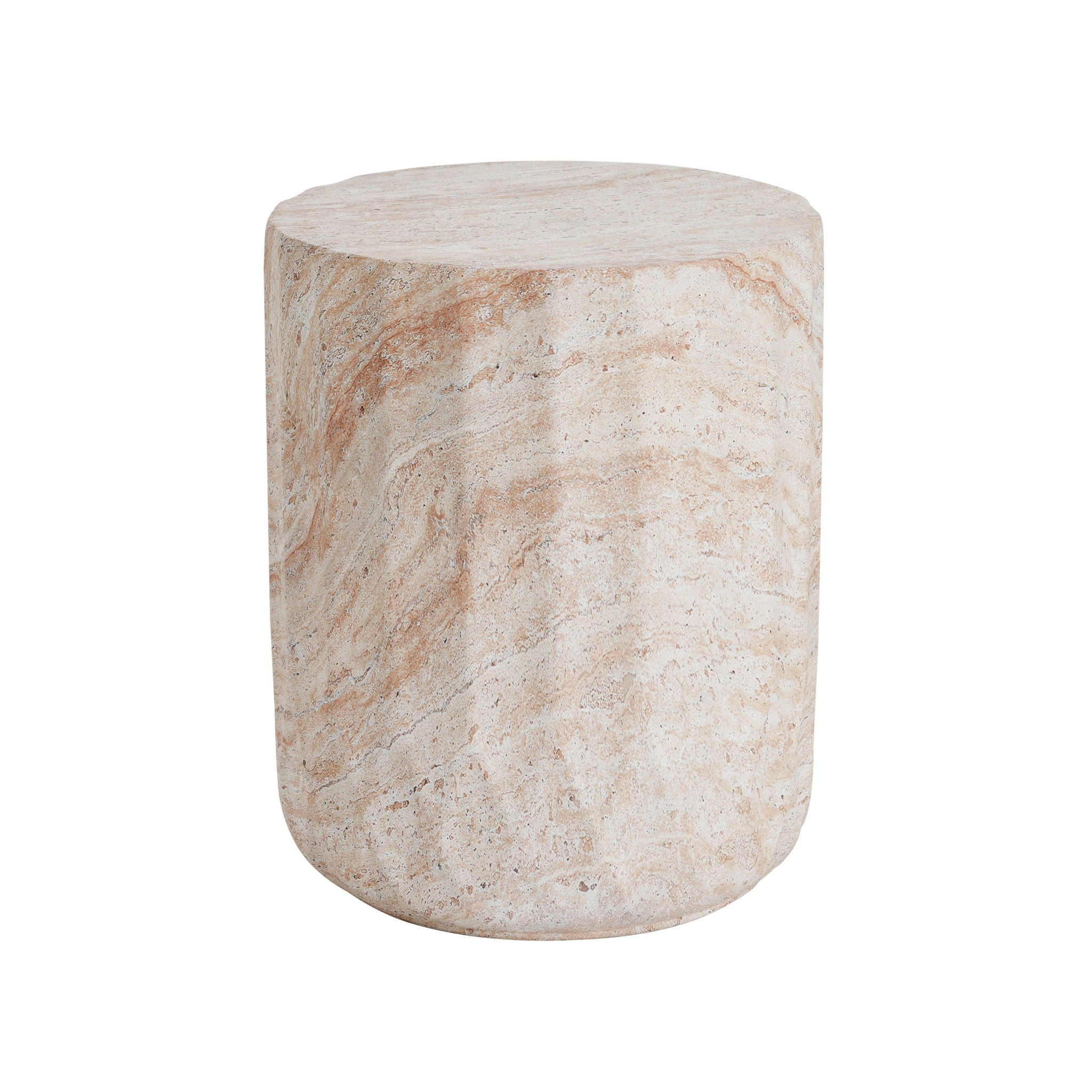 Outdoor / Indoor Lightweight Concrete Side Table, Cylinder Travertine Finish Accent Table - Beige