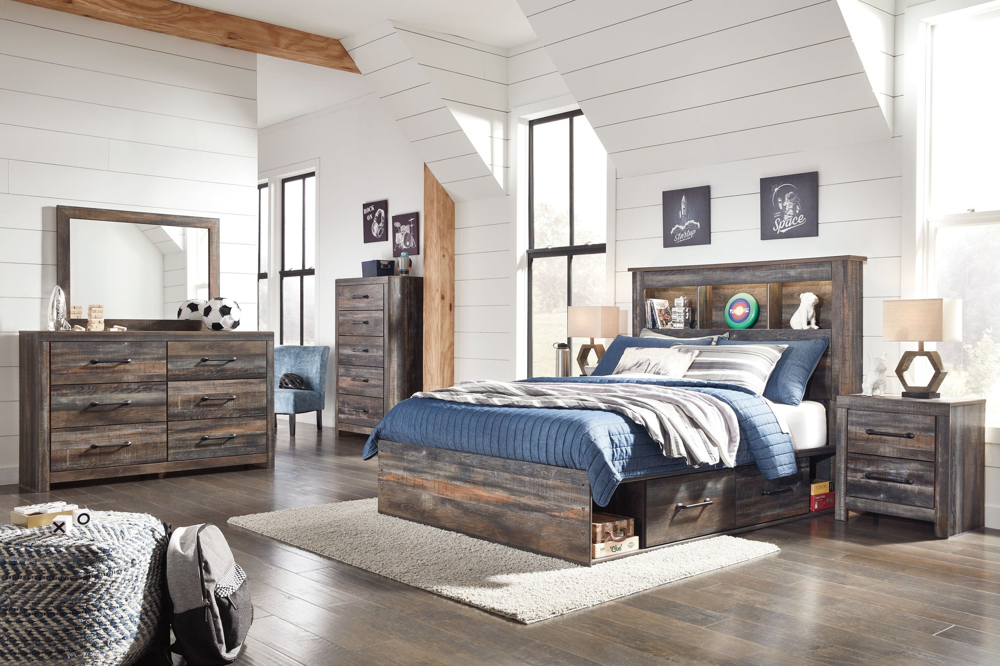 Signature Design by Ashley® Drystan - Bookcase Bed With Storage Set | Meri Furniture