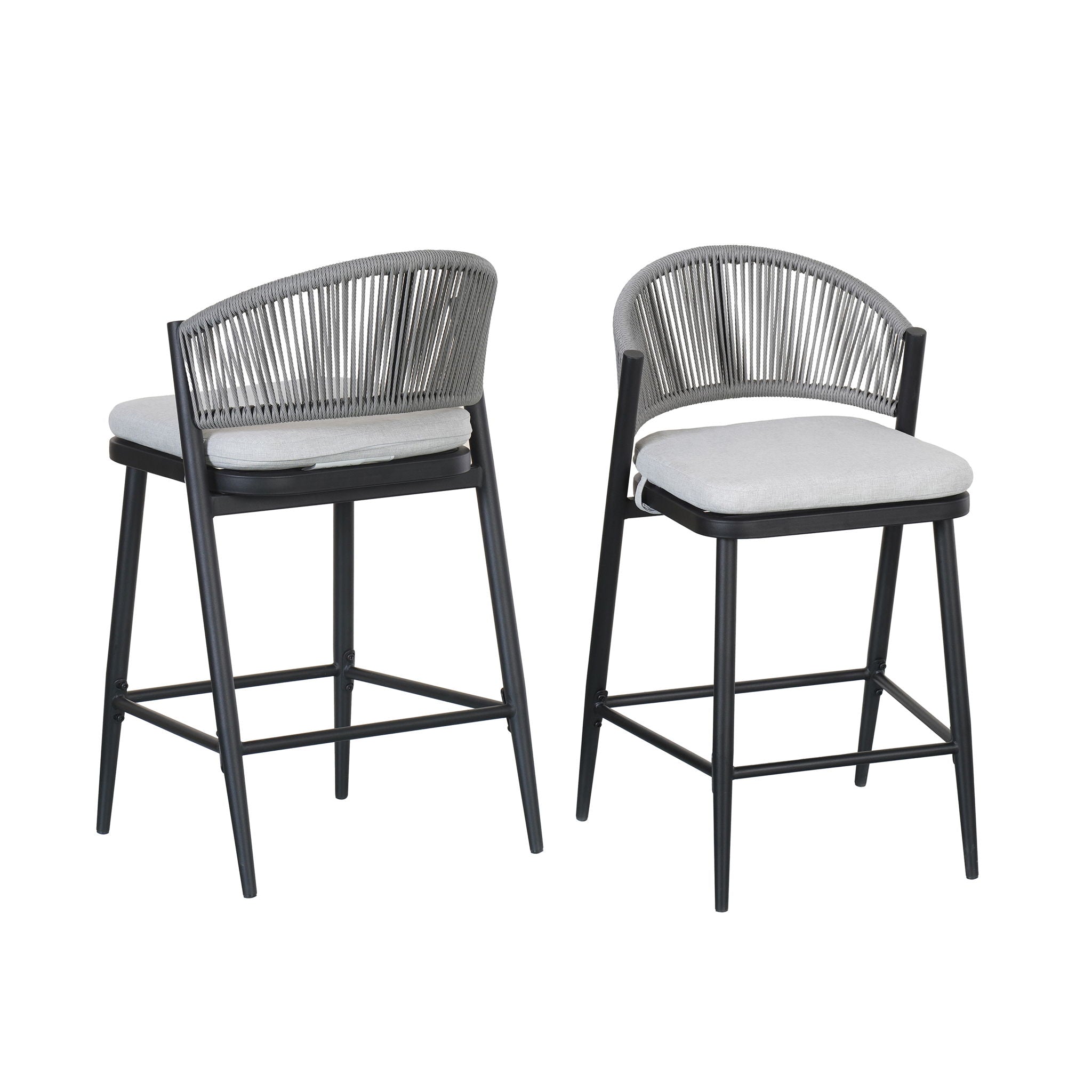 Outdoor 26" Counter Height Metal Frame Counter Stools With Scallop Shaped Backrest & Water Resistant Cushions