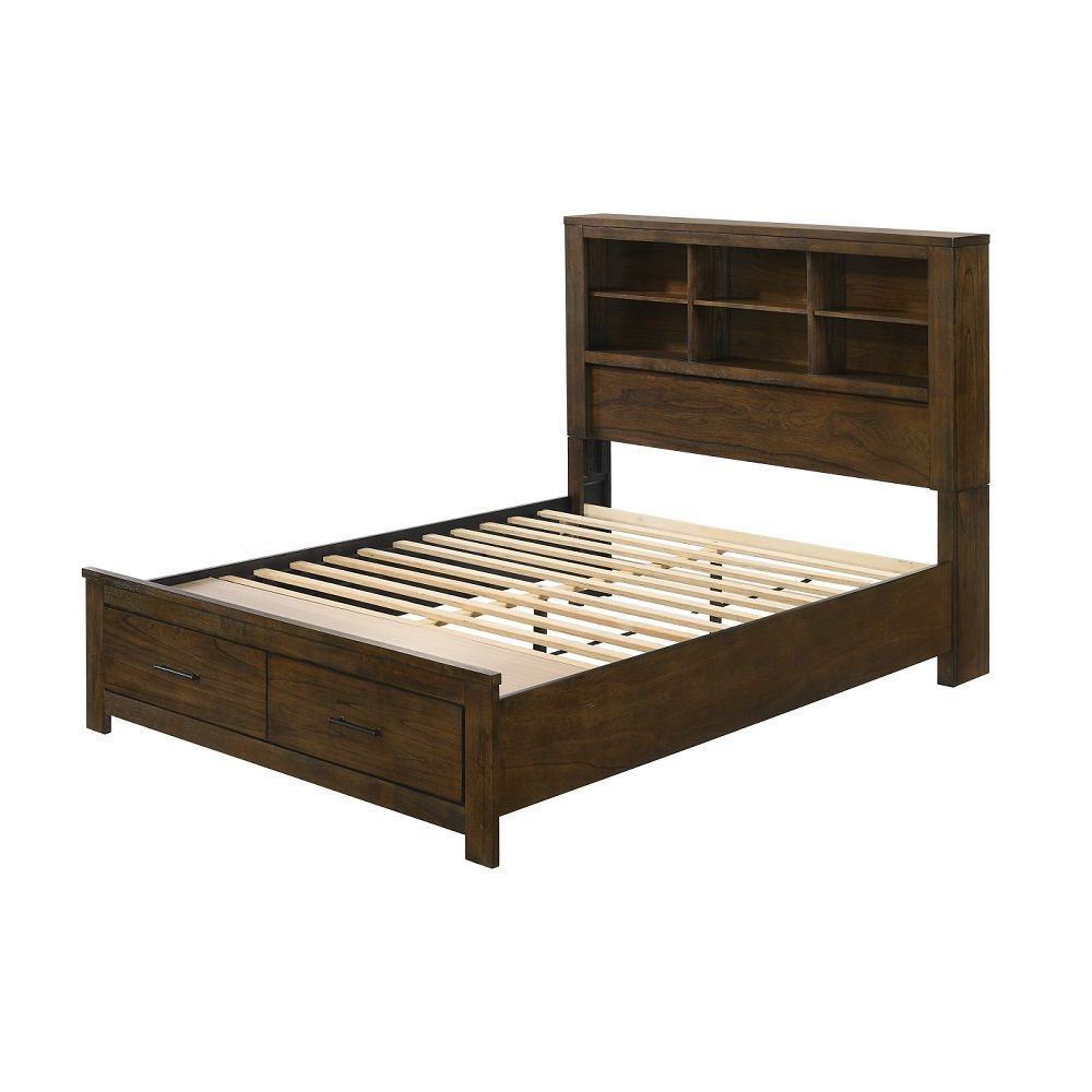 ACME Box Spring NOT Required (13 Slats )Natural Finish Style Storage Headboard & Footboard | Meri Furniture