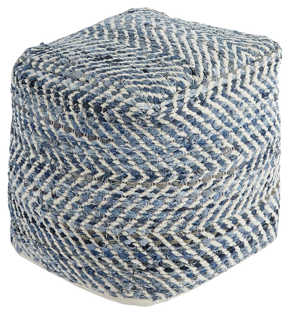 Ashley Furniture Chevron - Blue - Pouf | Meri Furniture