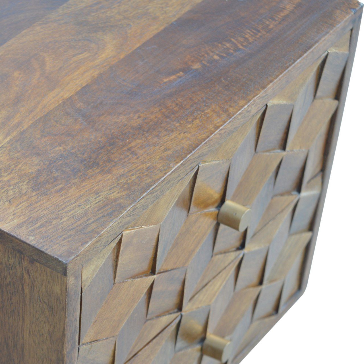 Cube Carved Bedside Table Nightstand - Chestnut