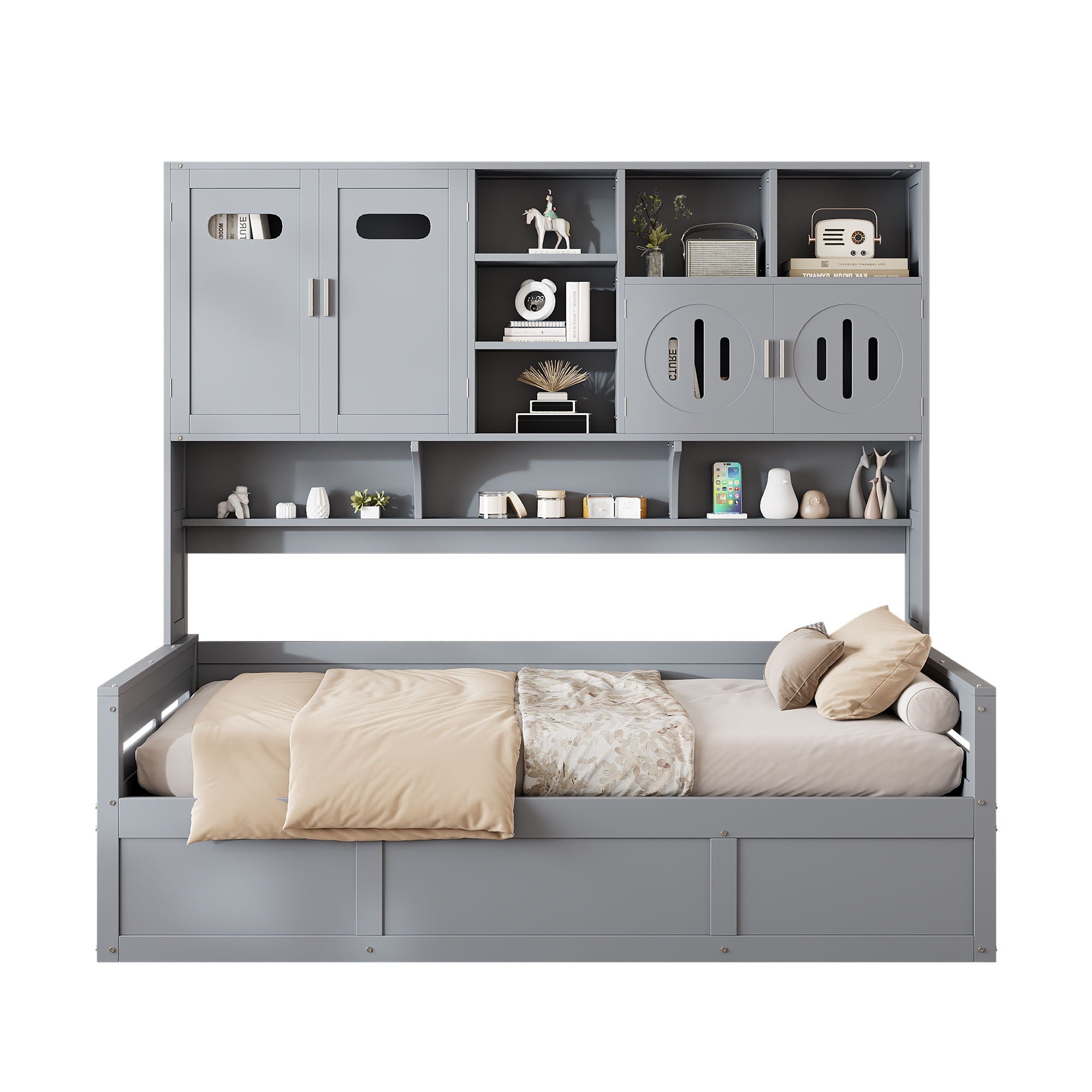 Daybed With All-In-One Cabinet And Shelf