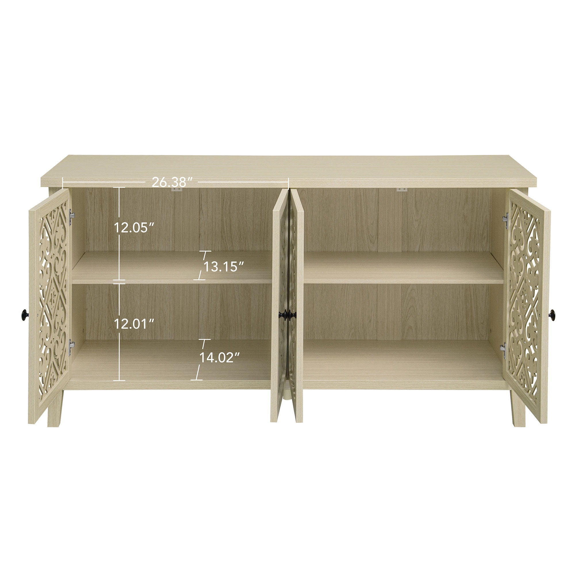 Hollowed Out Cabinet With 4 Doors, American Furniture, Suitable For Bedroom, Living Room, Study - Natural