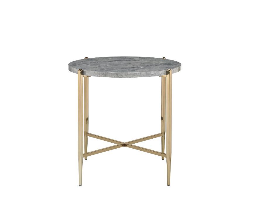ACME Tainte - End Table - Faux Marble & Champagne Finish | Meri Furniture