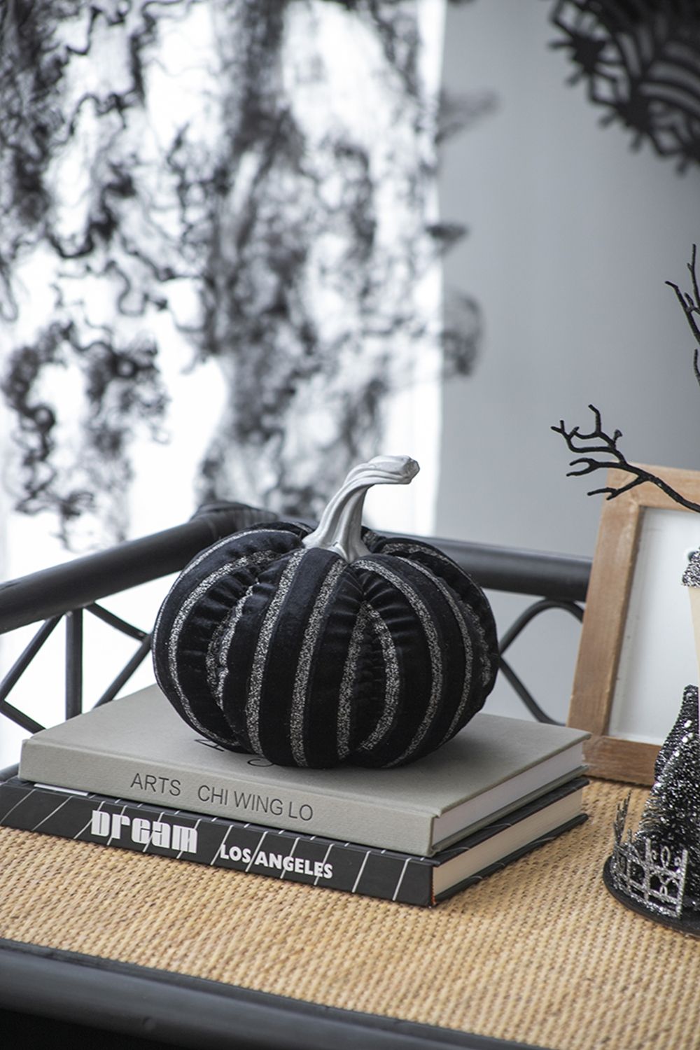 Stripe Pumpkin Decor, For Holiday Halloween Decoration - Black / White