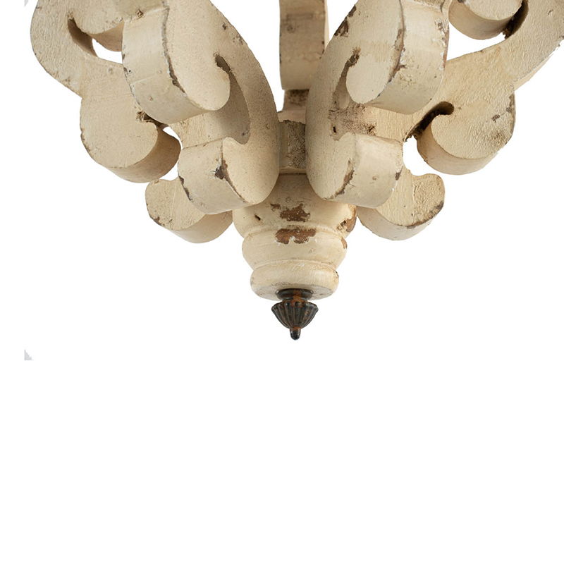 Farmhouse Chandeliar Distressed Pendant French Country Wood Chandelier For Living Room Foyer, Bulb Not Included - Antique Cream