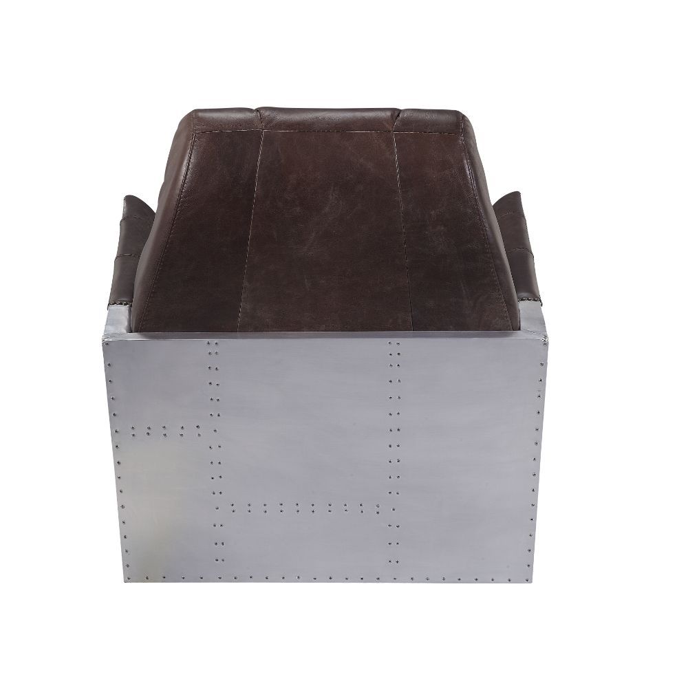 ACME Brancaster - Accent Chair - Espresso Top Grain Leather & Aluminum | Meri Furniture