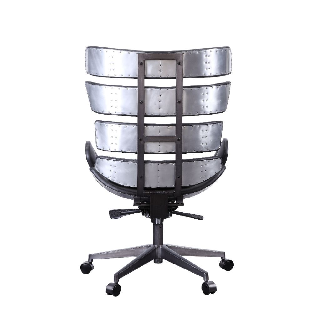 ACME Megan - Executive Office Chair - Vintage Black Top Grain Leather & Aluminum | Meri Furniture