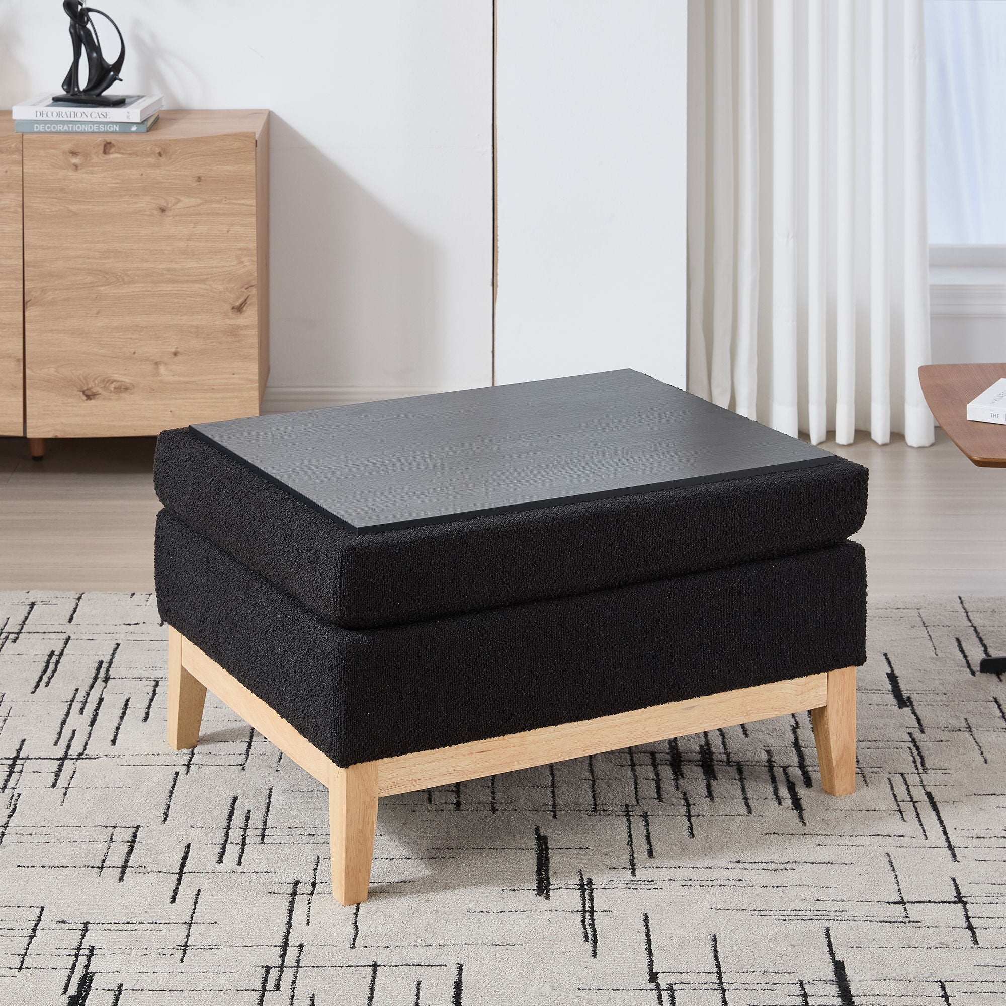 Upholstered Storage Ottoman With Reversible Lid Coffee Table, Foot Stool
