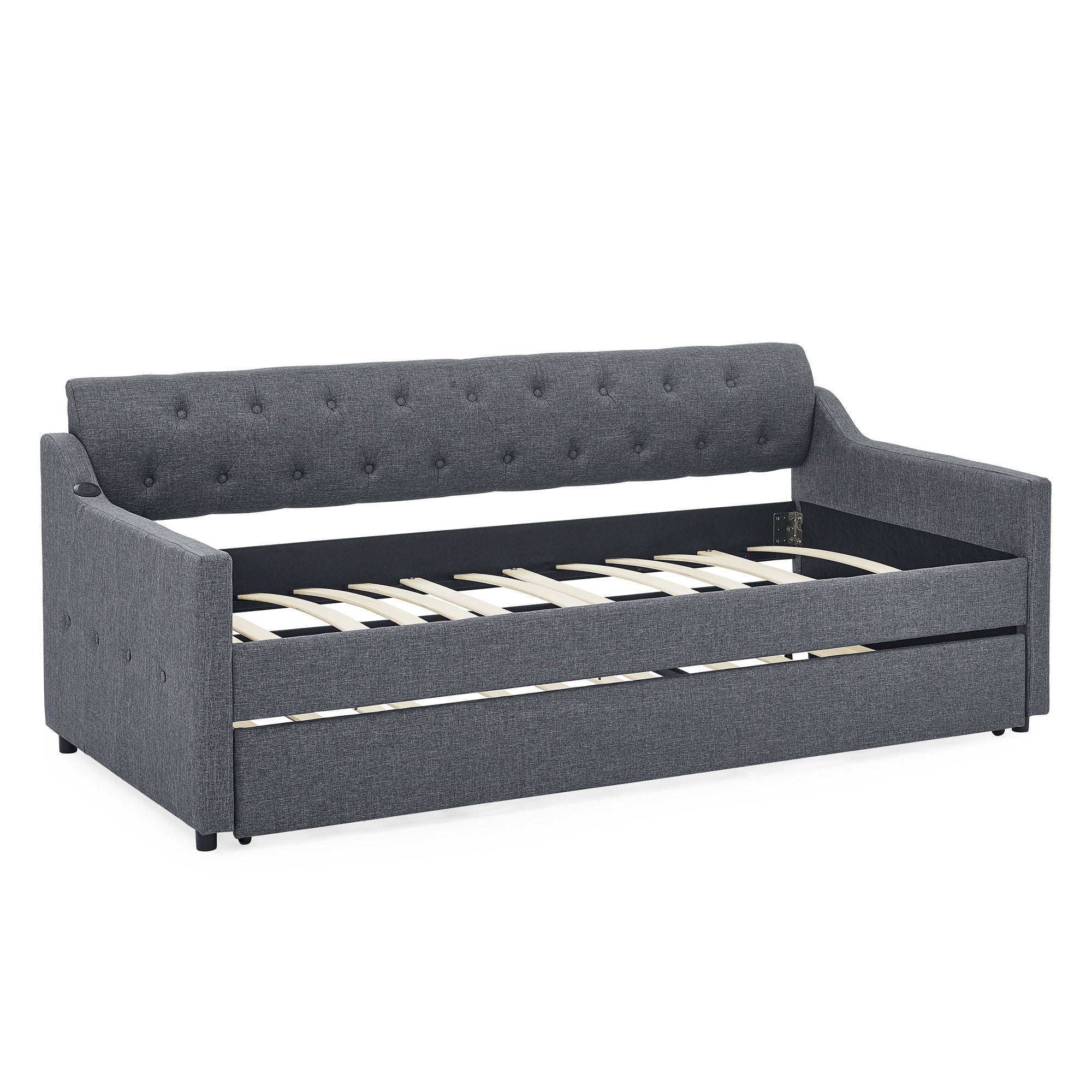 Size Upholstered Daybed With Trundle And USB Charging Armrest