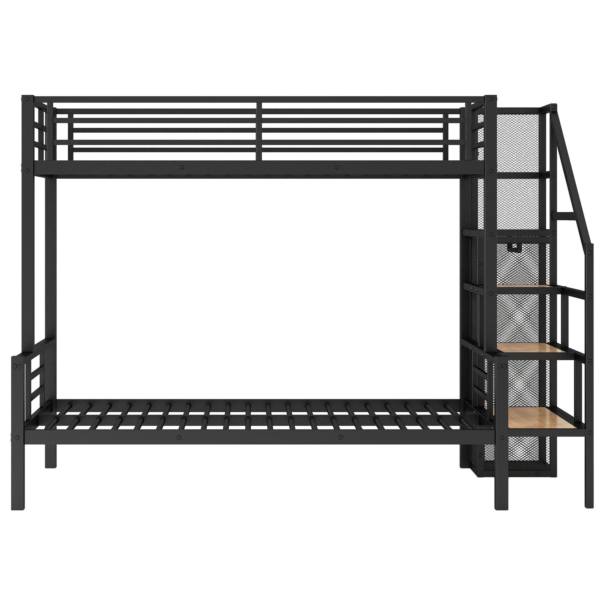 Metal Bunk Bed With Storage Staircase And Open Wardrobe