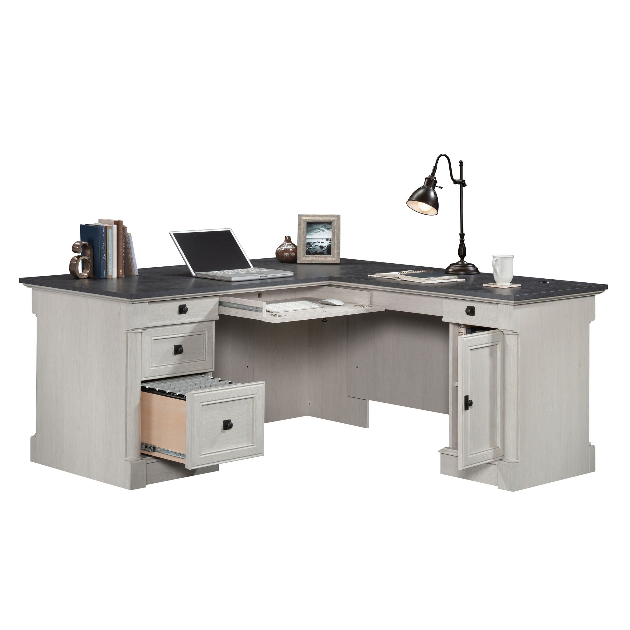 L-Shaped Home Office Desk in Glacier Oak