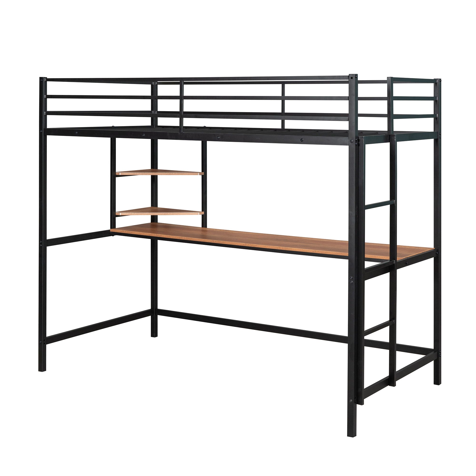 Twin Loft Bed With Desk And Shelve - Black