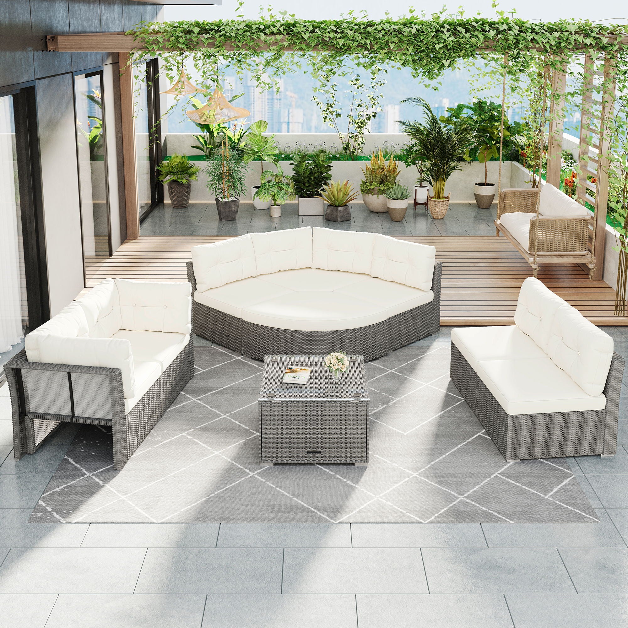 Patio Furniture Set Outdoor Daybed Rattan Sectional With Cushions And Center Table