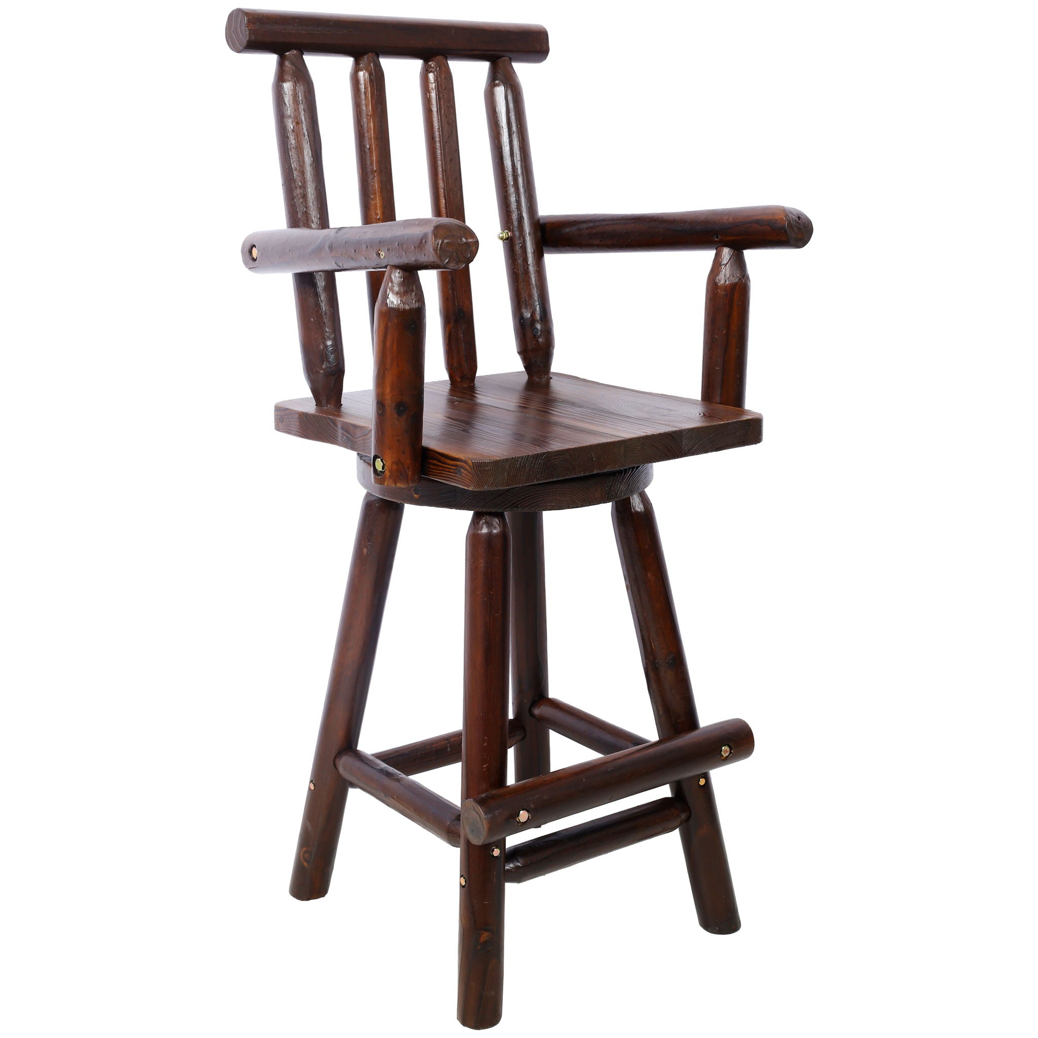 Rustic Bar Stool, Fir Wood Construction, Wide Armrest