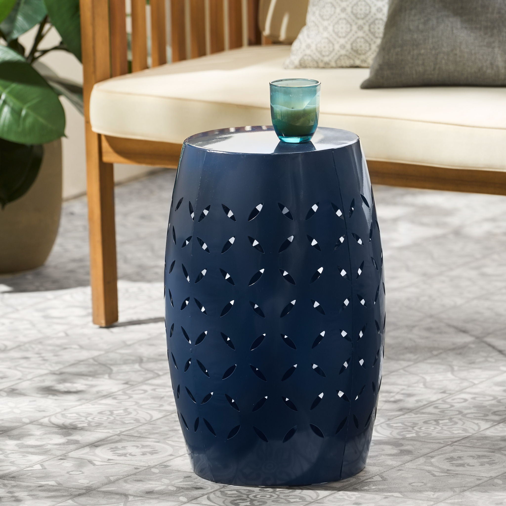 Outdoor Lace Cut Side Table - Navy Blue