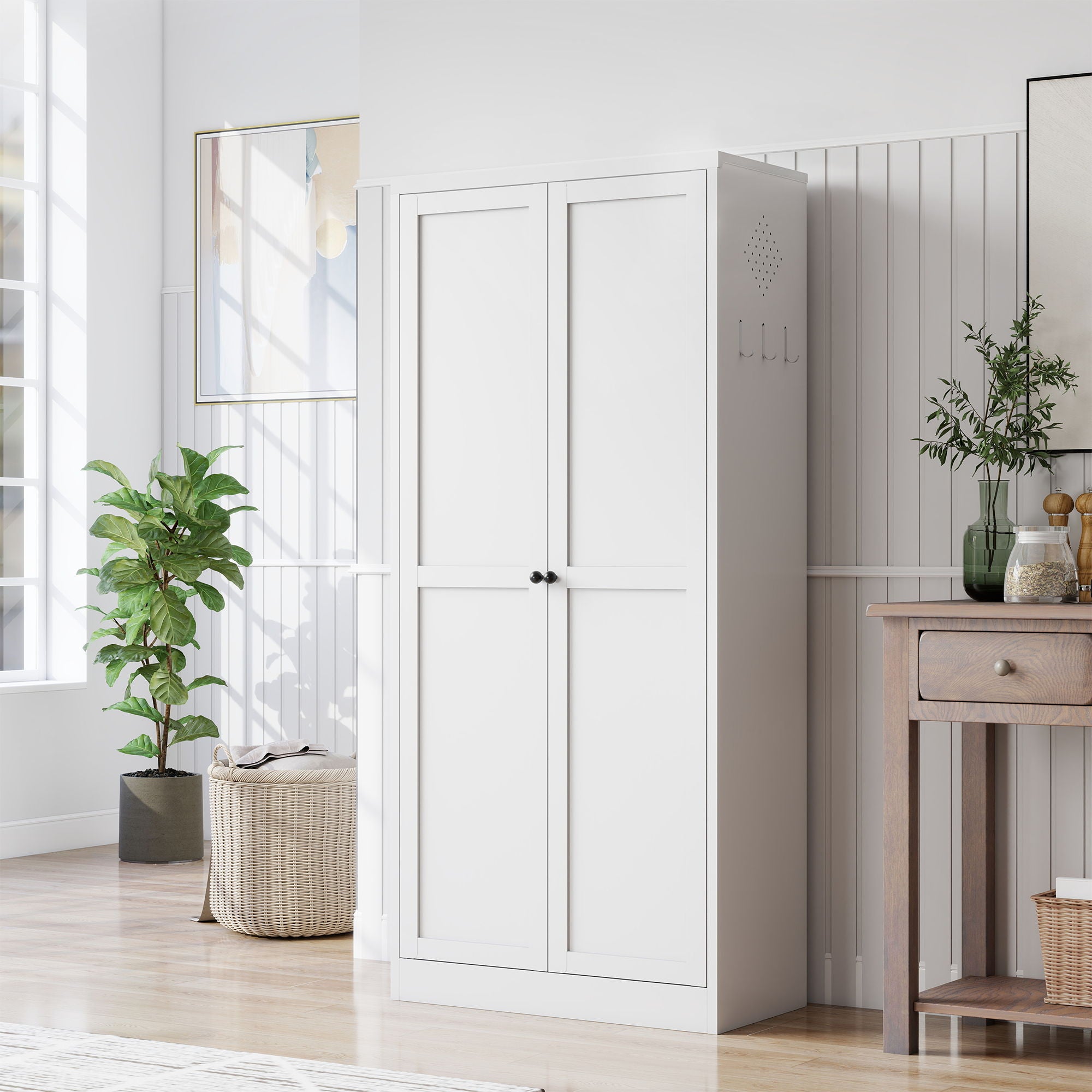 Metal Kitchen Pantry Cabinet With Adjustable Storage And 4 Heavy Duty Shelves - White