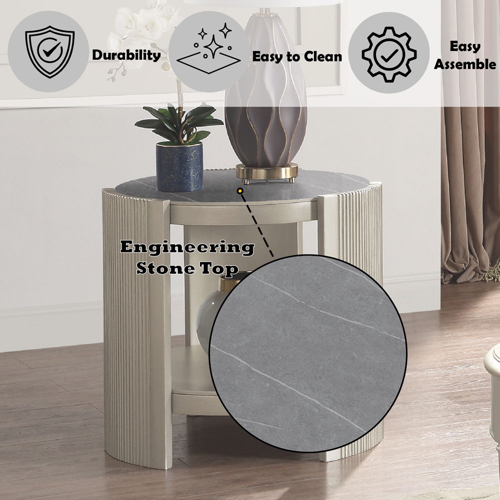 Kasa - End Table - Sintered Stone & Champagne