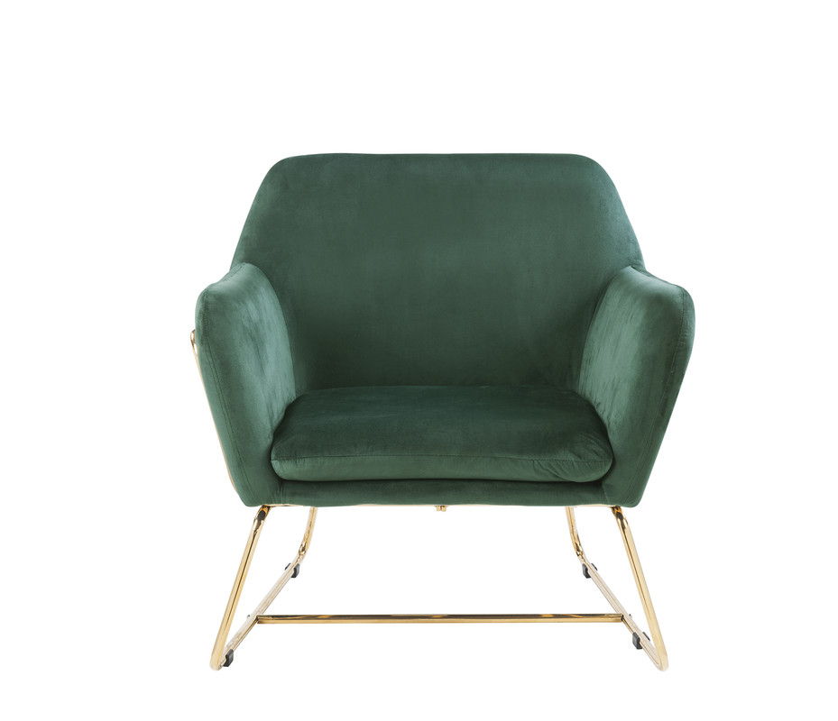 Keira 29.5"W Green Velvet Accent Chair with Metal Base
