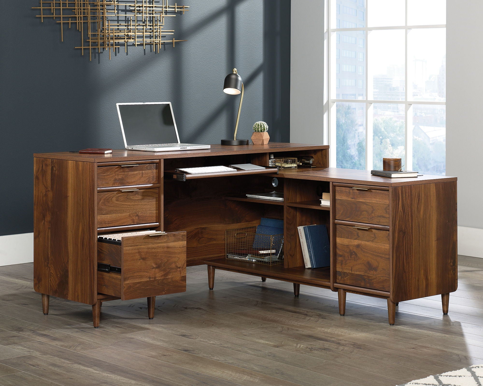 L-Shaped Desk in Grand Walnut