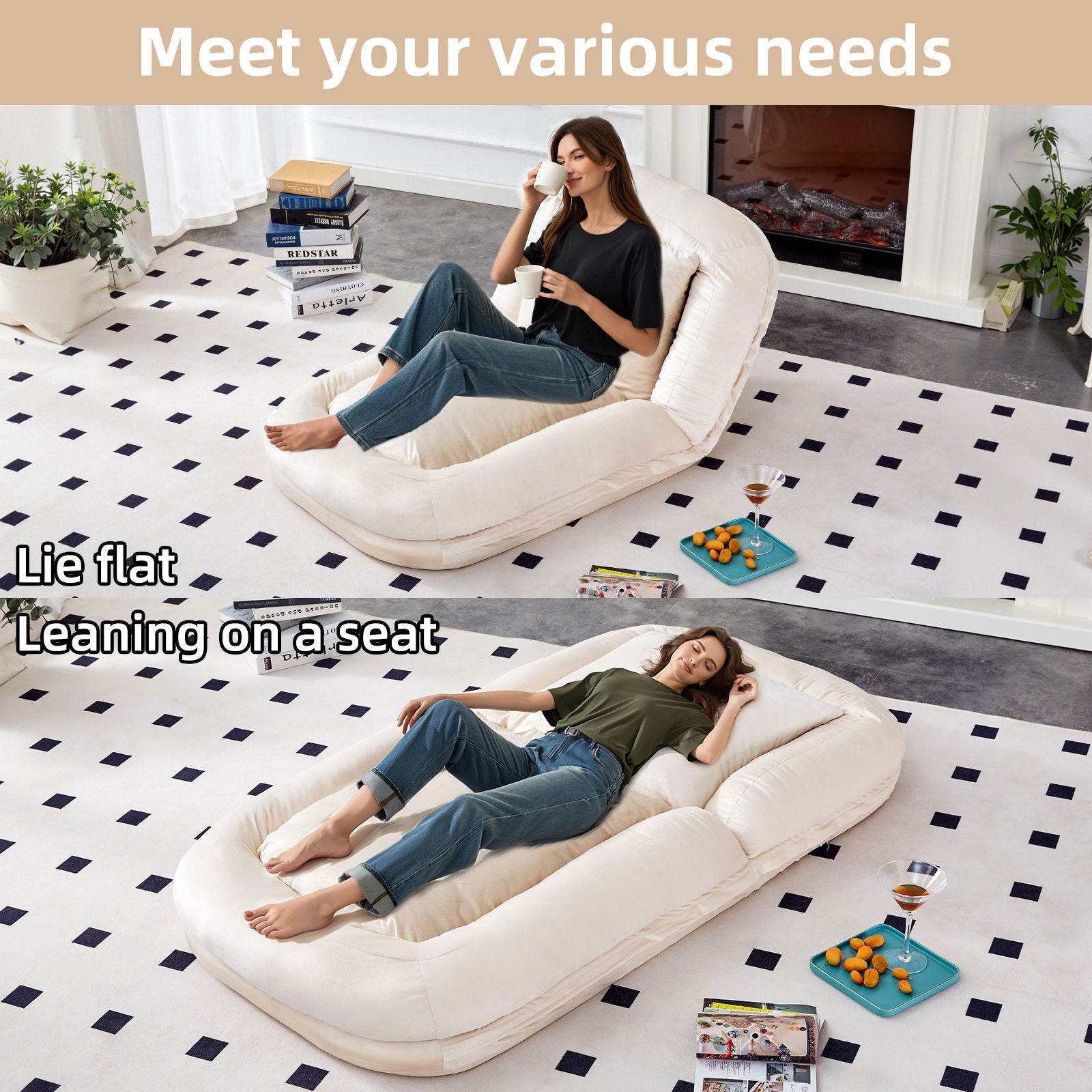 Contemporary Folding Sofa Chair With 5 Adjustable Positions For Gaming, Meditation, And Relaxation