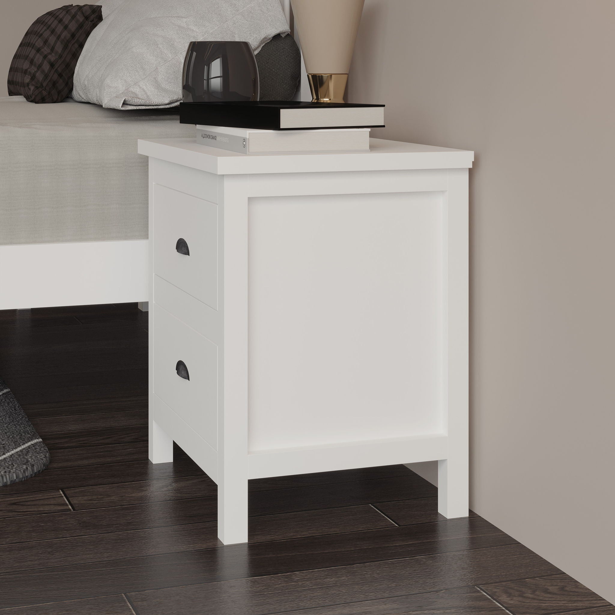 Versatile Solid Wood Night Stand With Drawers For Living Room And Bedroom - White