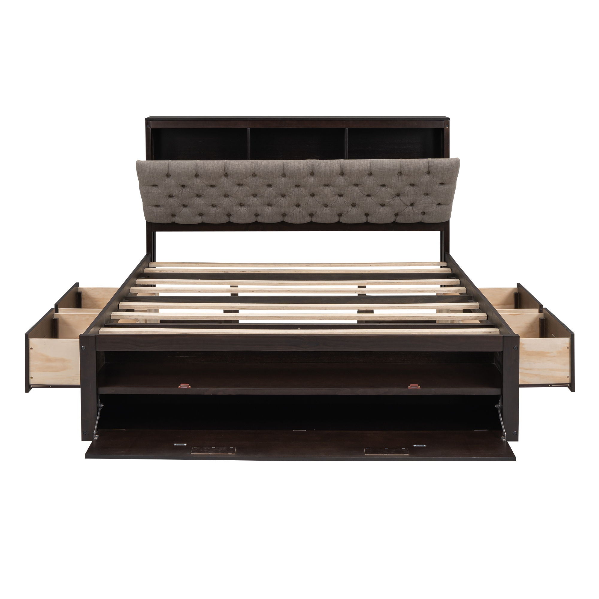 Platform Bed With Storage Headboard, Shoe Rack And 4 Drawers