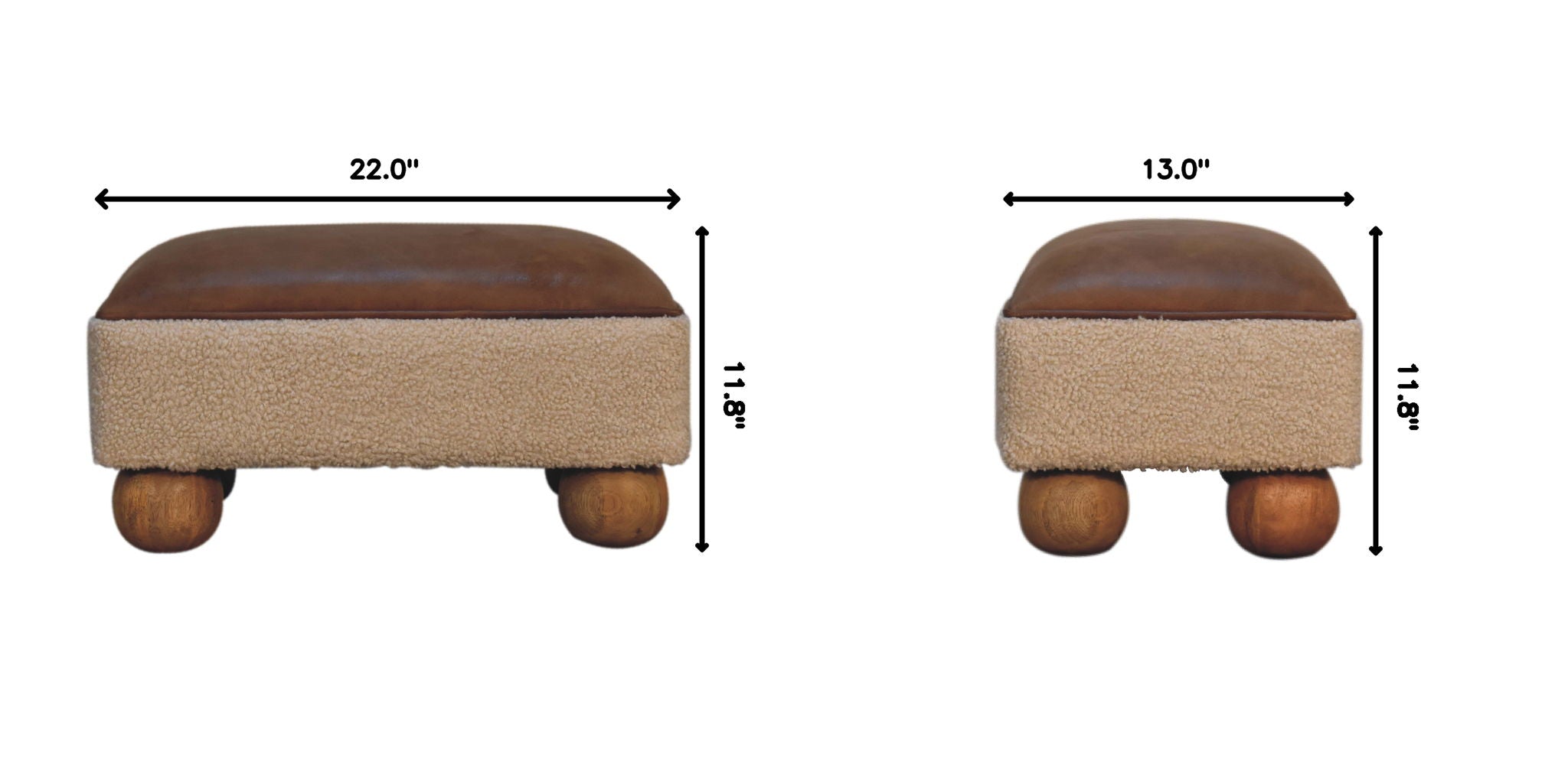 Vintage Leather Boucle Ball Footstool - Brown