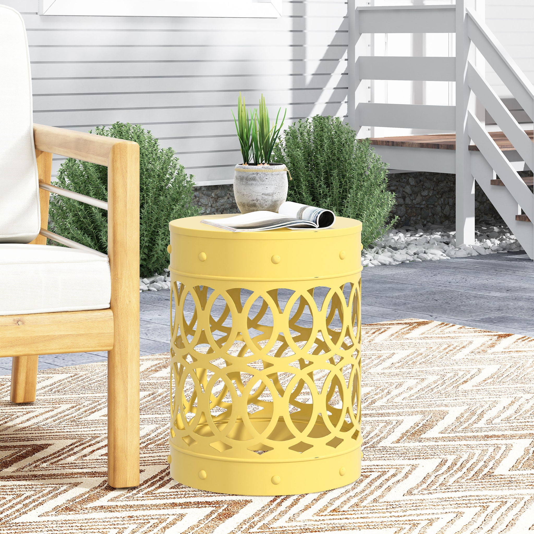 Outdoor Metal Large End Table, Modern Design