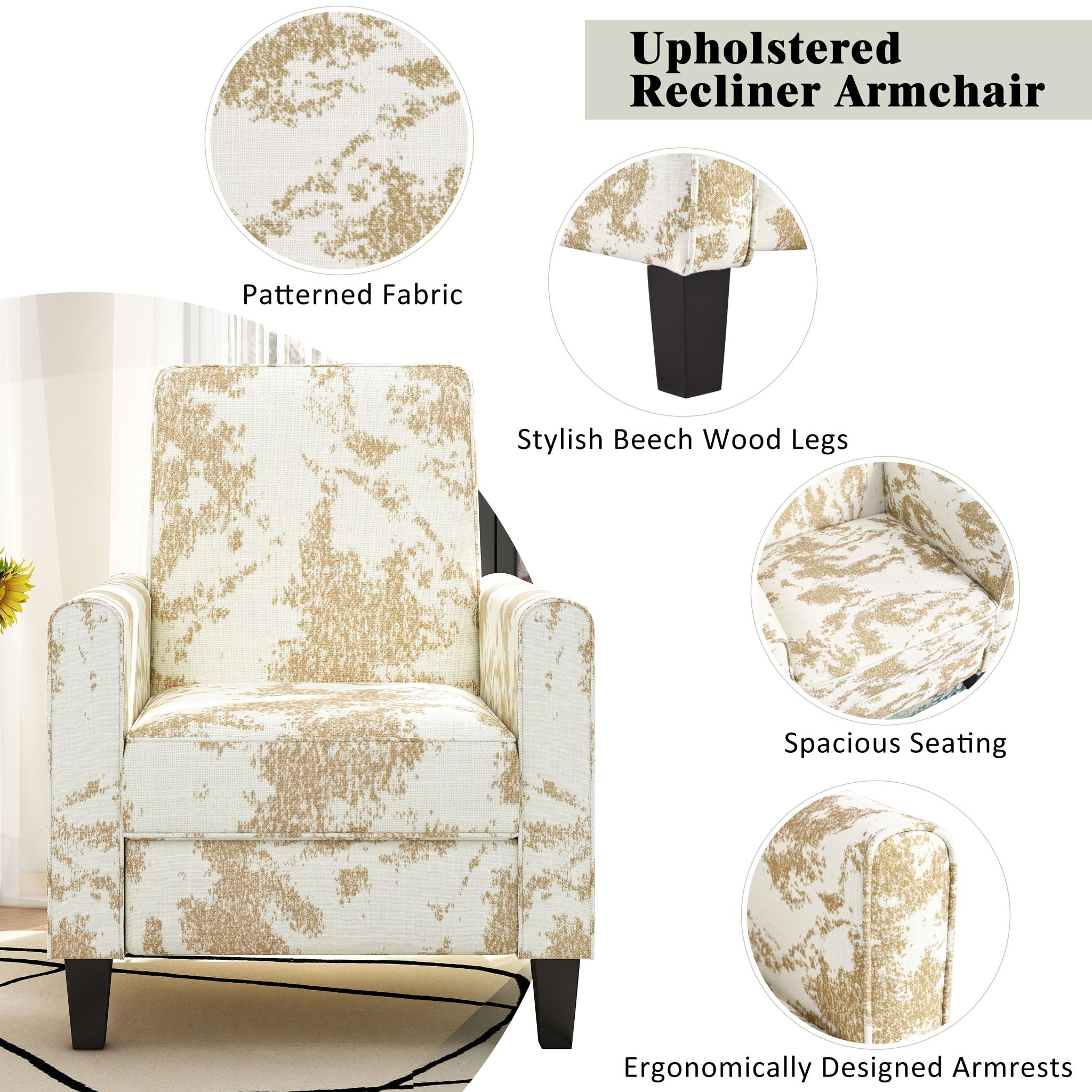 Push Back Upholstered Recliner Armchair