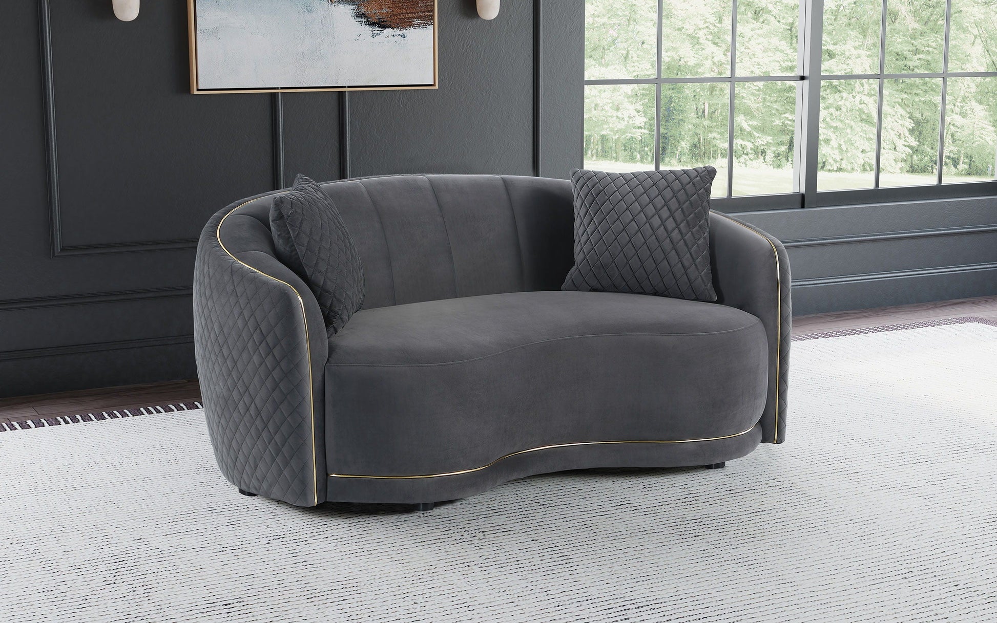 Coaster Fine Furniture Brookside - Velvet Upholstered Curved Loveseat - Dark Gray | Meri Furniture