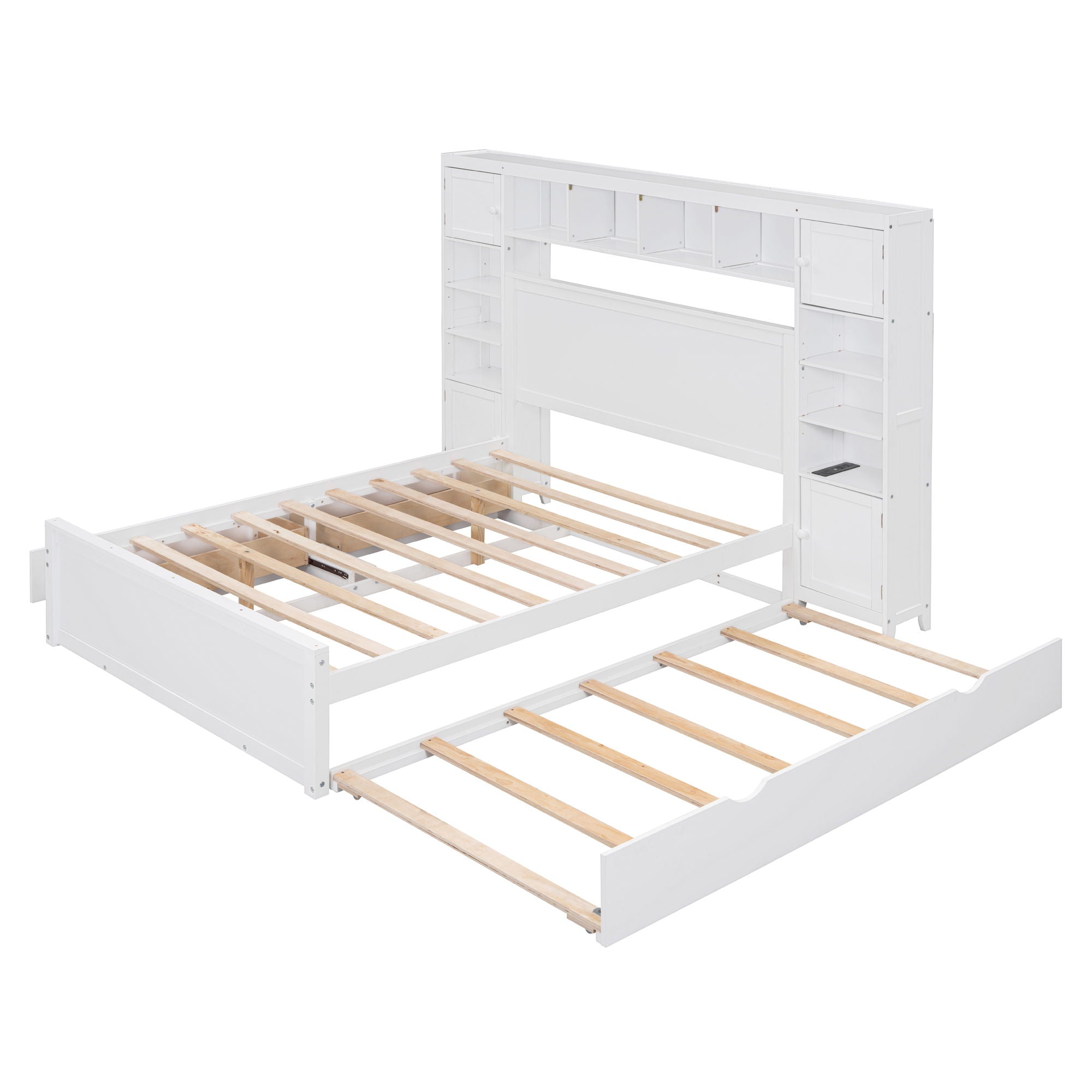 Bed With All In One Cabinet, Shelf And Sockets, Trundle